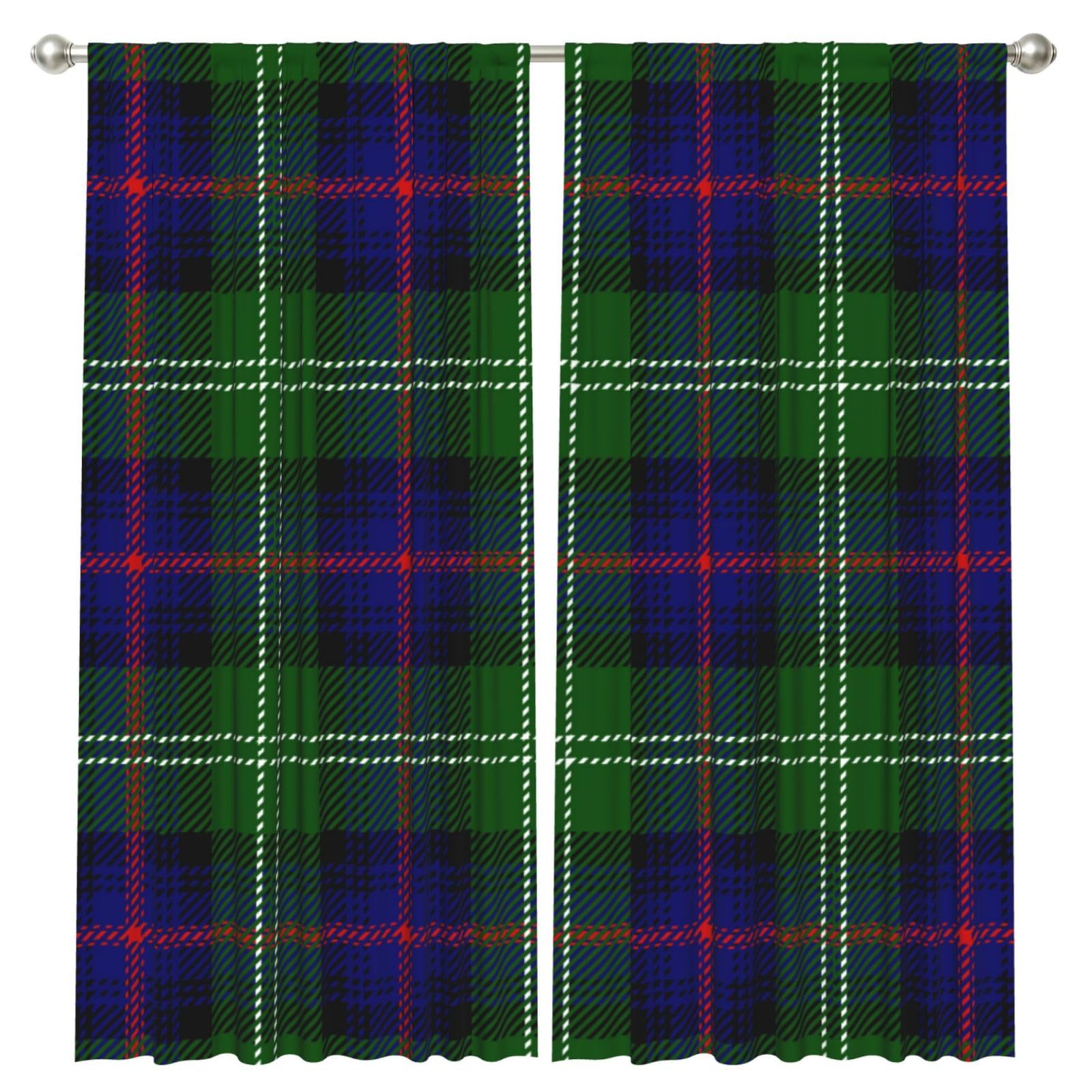 InOmak Clan Sutherland Scottish Tartan Plaid, 2 Panels Window Curtains 52 x 84 Inch Blackout Curtains for Living Room Bedroom