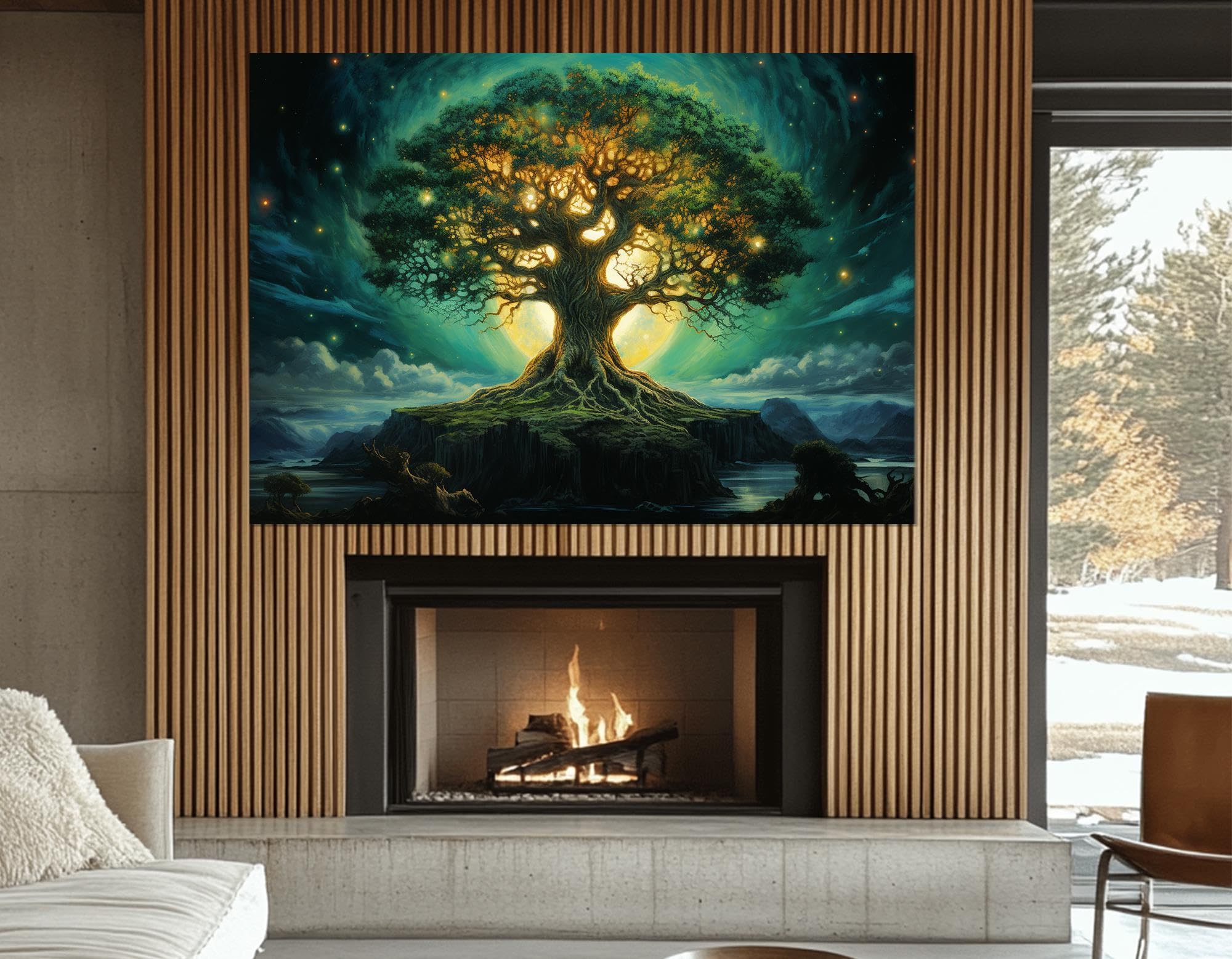 LMYCHENG Yggdrasil-Baum-Leinwandbild, nordisches Lebensbaum-Gemälde, Lebensbaum-Wandbild, für Wohnzimmer, Wanddekorationsposter (70x110cm/Rahmenlos)