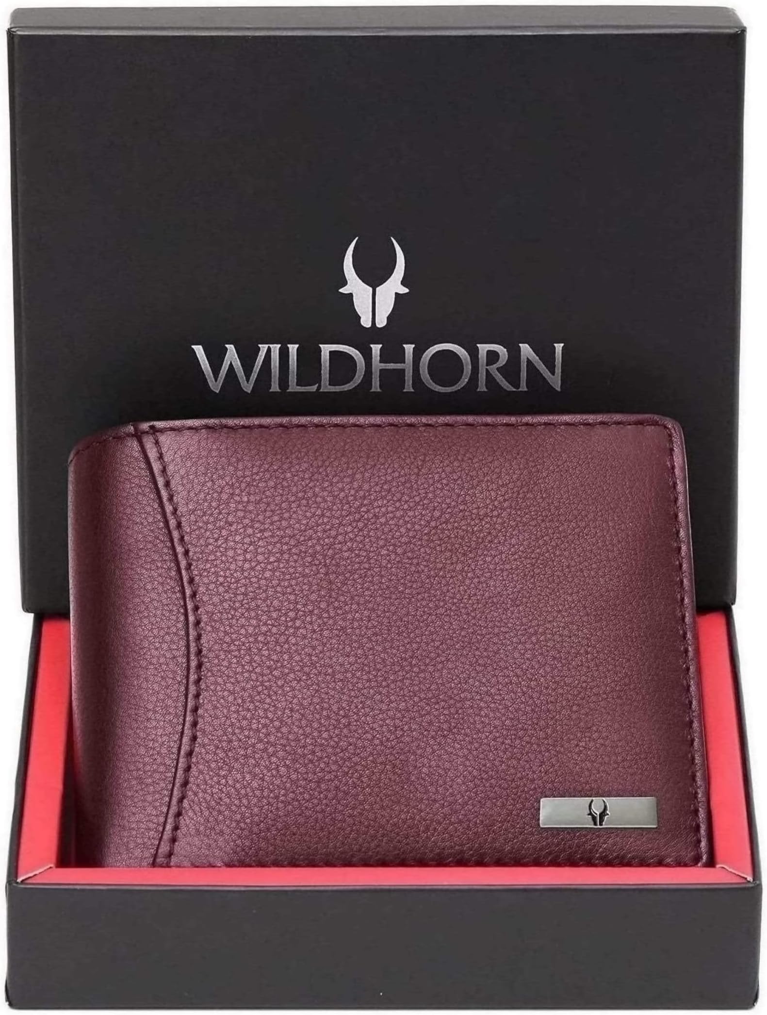 WildHorn RFID Protected Leather Wallet for Men, Maroon