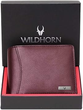 محفظة WildHorn India RFID الجلدية المحمية للرجال، MAROON، 4.5 x 3.7 x 0.7 بوصة، كلاسيكية