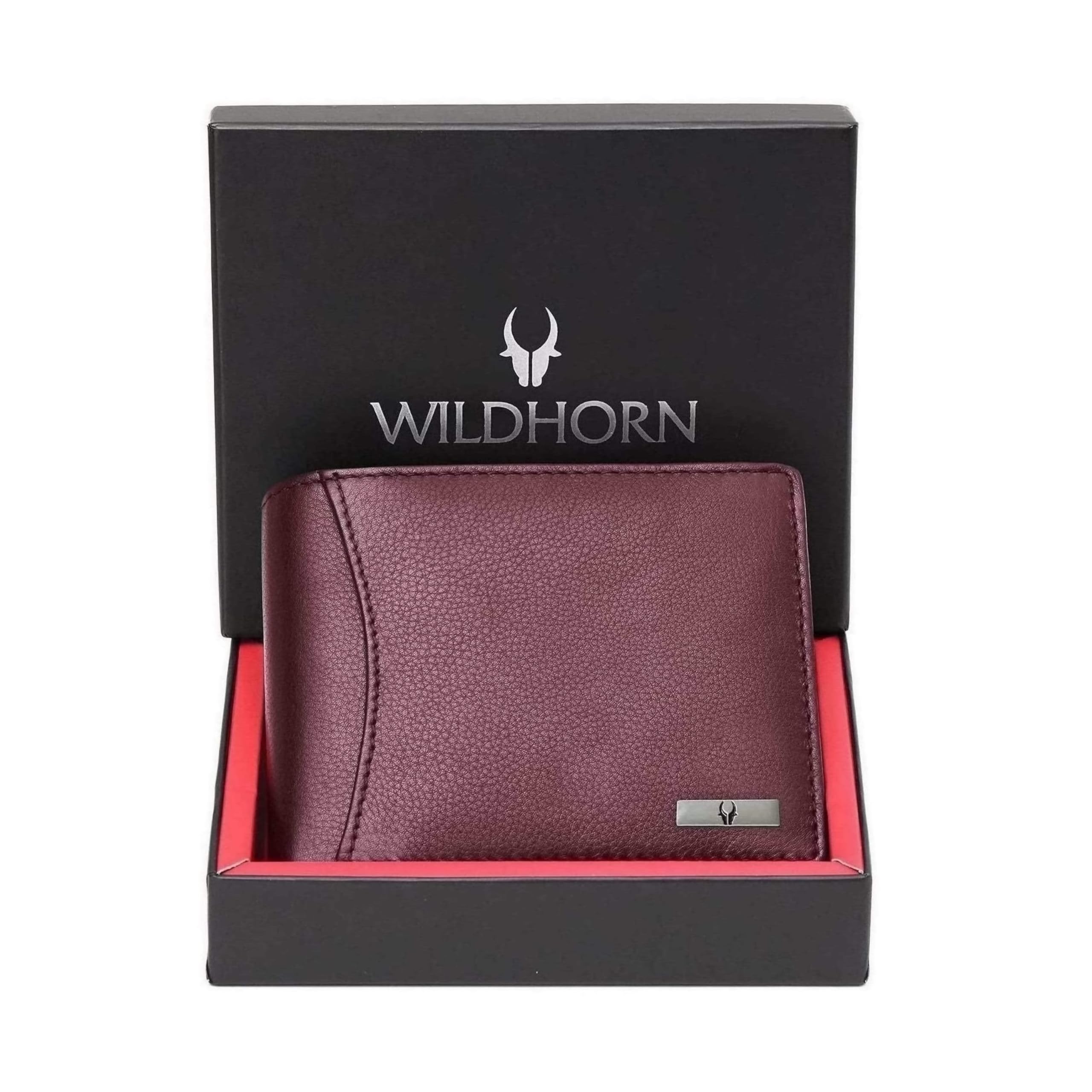 WildHorn RFID Protected Leather Wallet for Men, Maroon