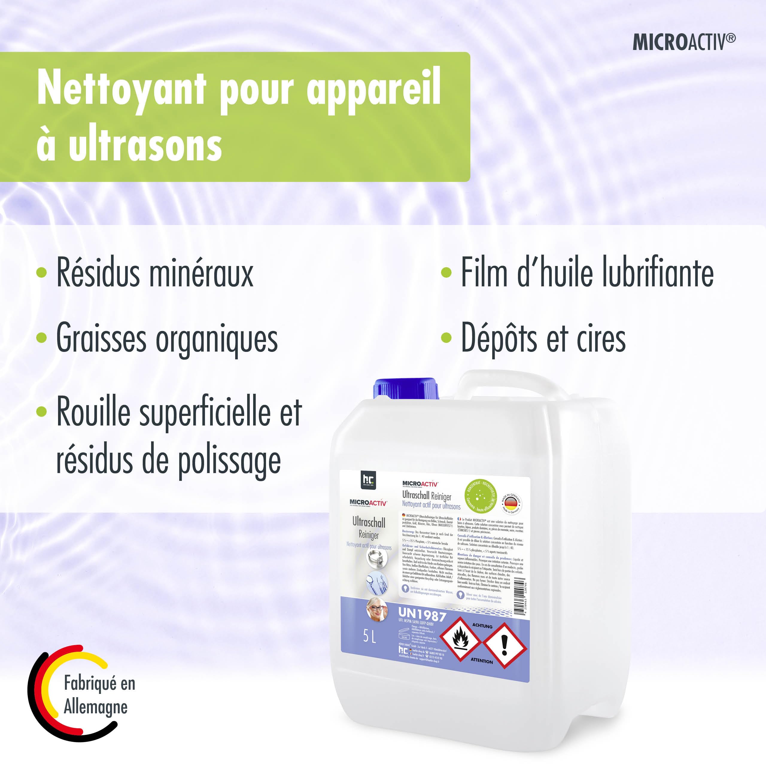 Microactiv Nettoyant Ultrason 2 x 5 L - Concentré pour Bac à Ultrasons