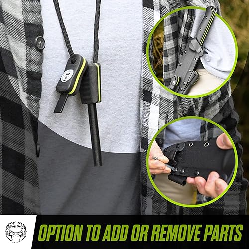 Miniatura 6 de Cuchillo de campamento de supervivencia  Cuchillo de caza de hoja fija con funda W  Juego de regalo para él cuchillo con arrancador de fuego,