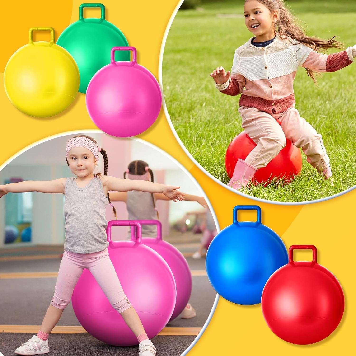 Lewtemi 5 Pcs Hopper Ball 22 Inch Outdoor Games Jumping Hopping Inflatable Bouncing Ball with Handle and Air Pump for Kids Adults Sport Field Playground Exercise Obstacle Course