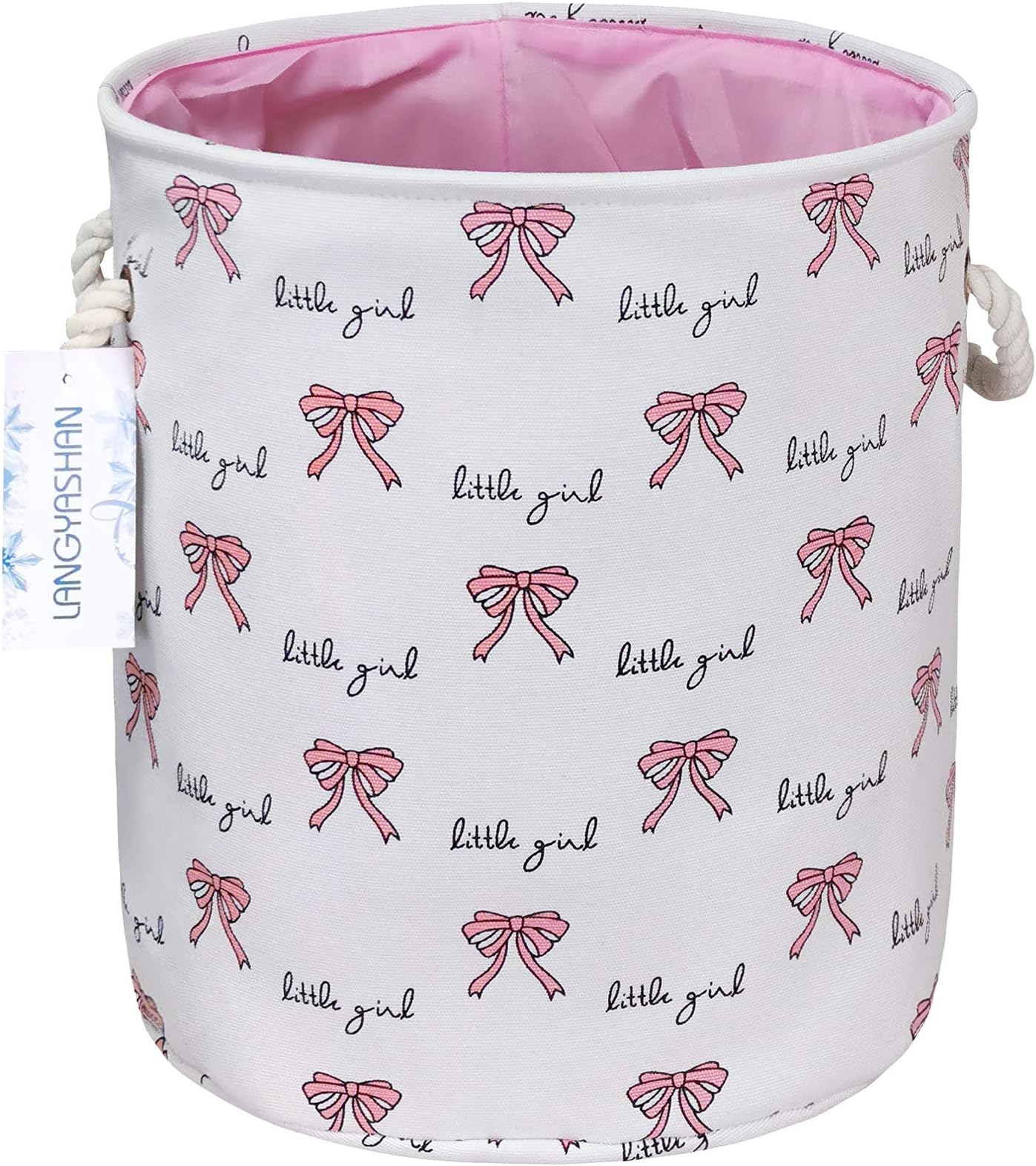 LANGYASHAN (Bowknot) - Storage Bin,Cotton Collapsible Pink Organiser Basket for girls Laundry Hamper,Toy Bins,Gift Baskets, Bedroom, Clothes,Baby Nursery(Bowknot)