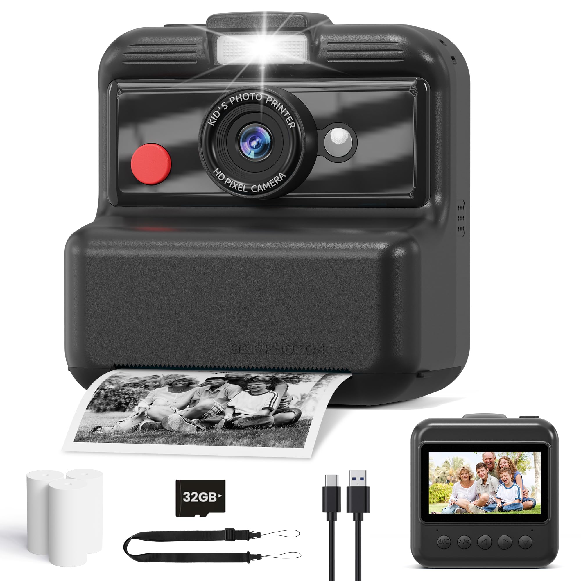 Kids Camera Instant Print, 48MP/2.5K UHD Kids Instant Print Camera, Christmas Birthday Gifts for Girls and Boys, 3.0" Screen with Print Paper & 32G