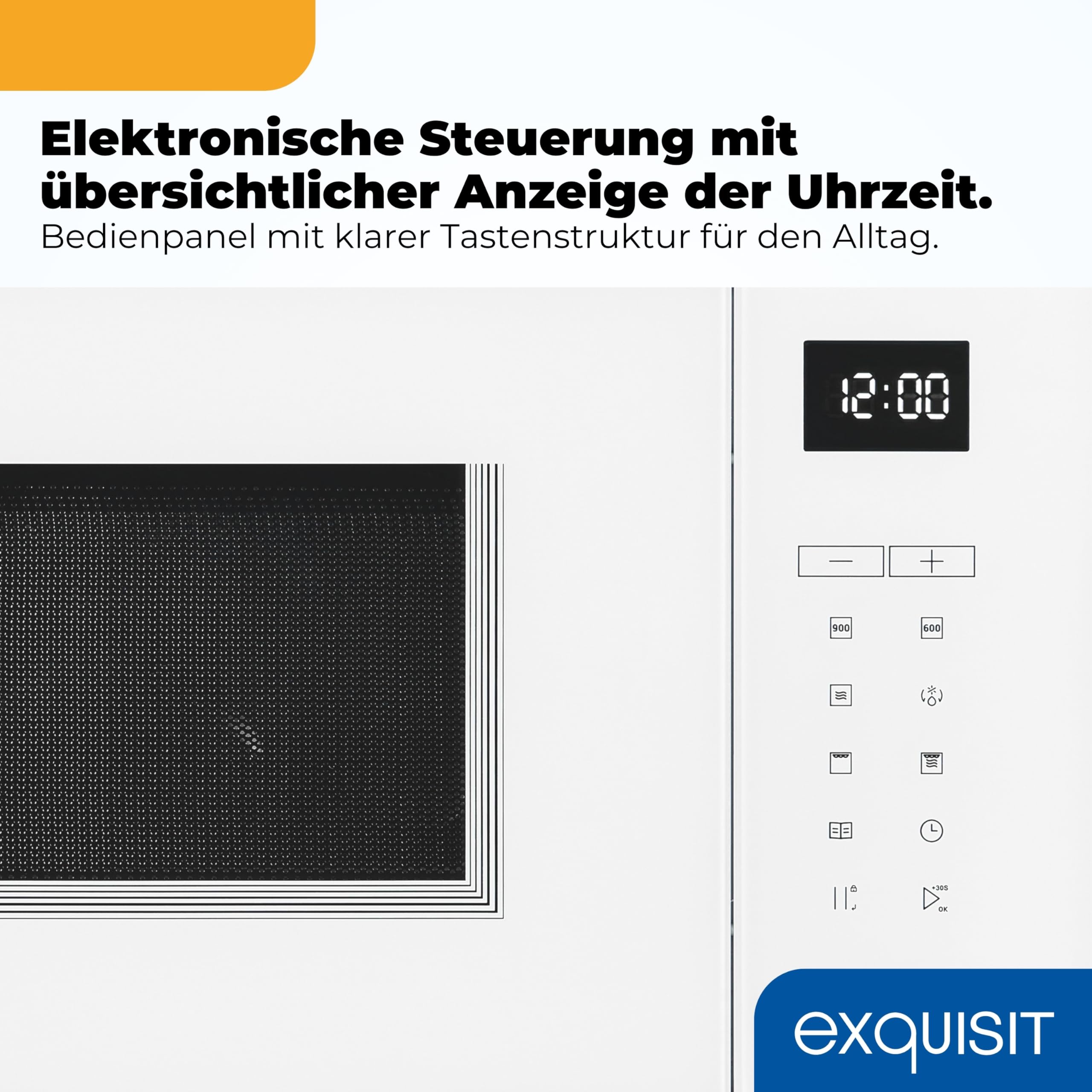 Exquisit Einbaumikrowelle mit Grill, 25 l, 900 W, weiß | Kombination aus Mikrowelle und 1200-W-Grill – 8 Automatikprogramme, Kindersicherung, 9 Leistungsstufen
