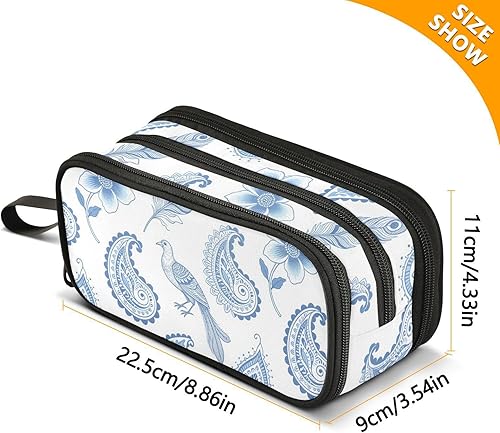 Miniatura 3 de Nylon Pencil Bags For Kids Soft Boho Paisley Flower Blue White High Capacity Large Pencil Case Stationery for Preppy School Adolescents estuche para