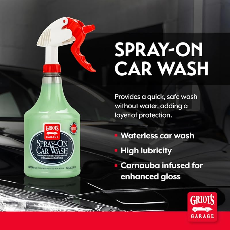 Griot's Garage Spray-On Car Wash for Vehicle Cleaning and Detailing, Rinseless and Waterless, No Hose and Bucket Needed, With Carnauba Wax Protection, 11065, 35oz 35 Fl Oz (Pack of 1)