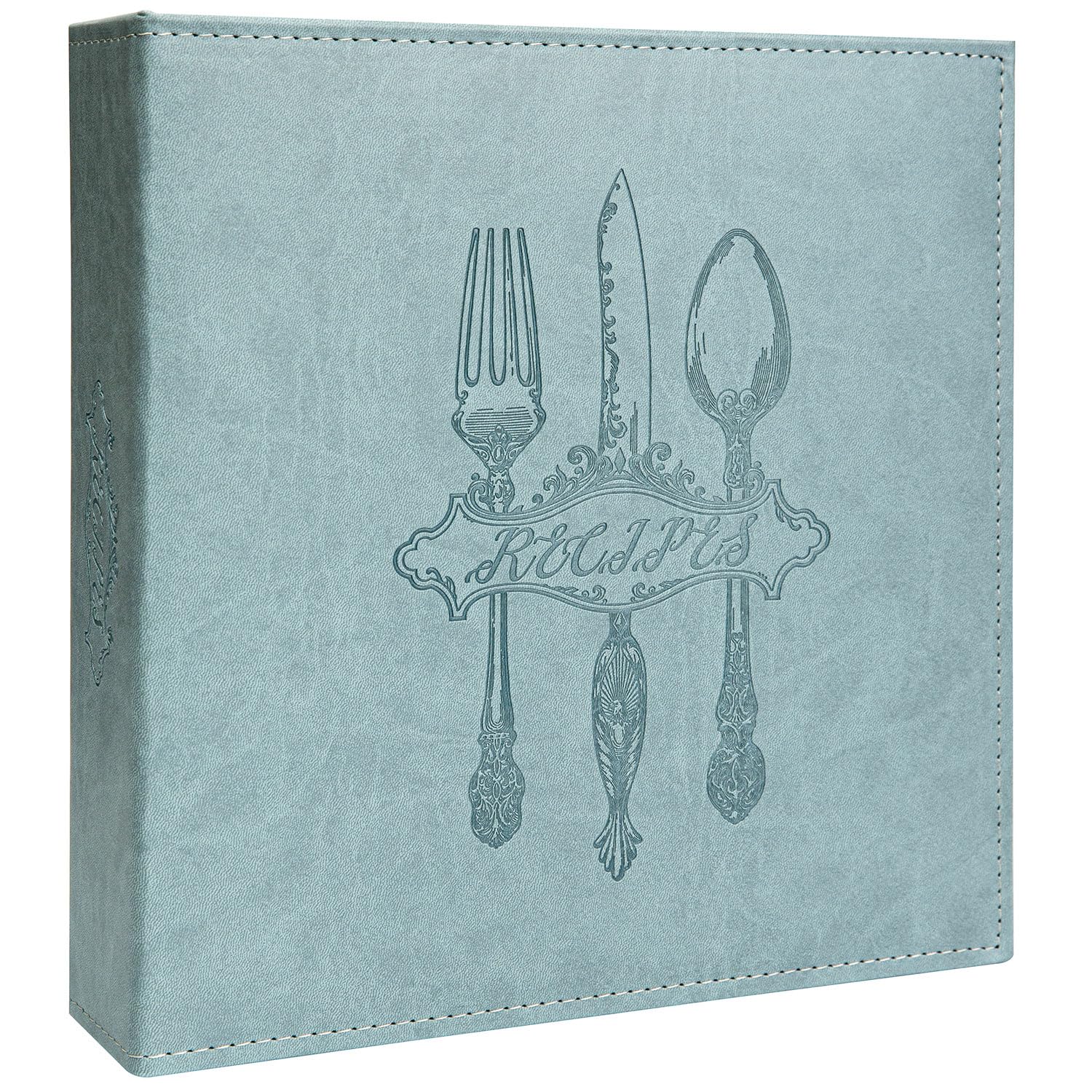 COFICE Raccoglitore per ricette, 21 x 28 cm, 3 anelli, vuoto, per scrivere le proprie ricette, con copertina in similpelle PU e buste in plastica (acquamarina)