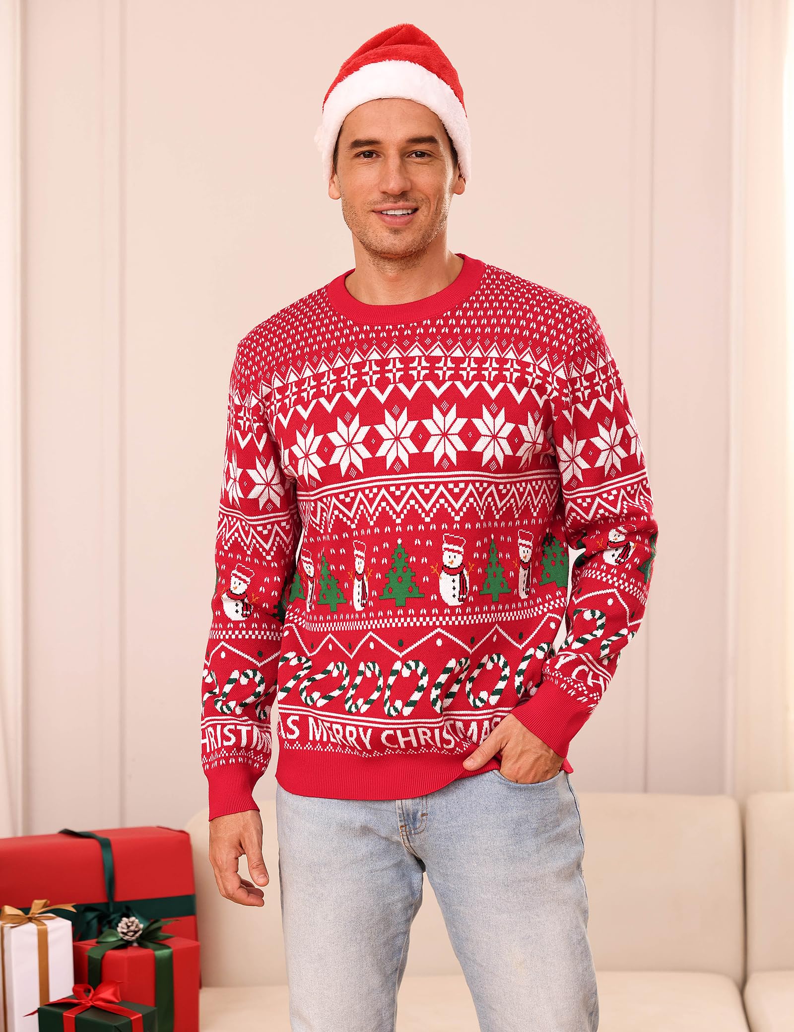 Gyabnw Maglione di Natale Donna Uomo Maglione Manica Lunga in Girocollo Stile Nordico Natalizio per Famiglia Pullover Invernale Elegante in Elasticizzato Caldo