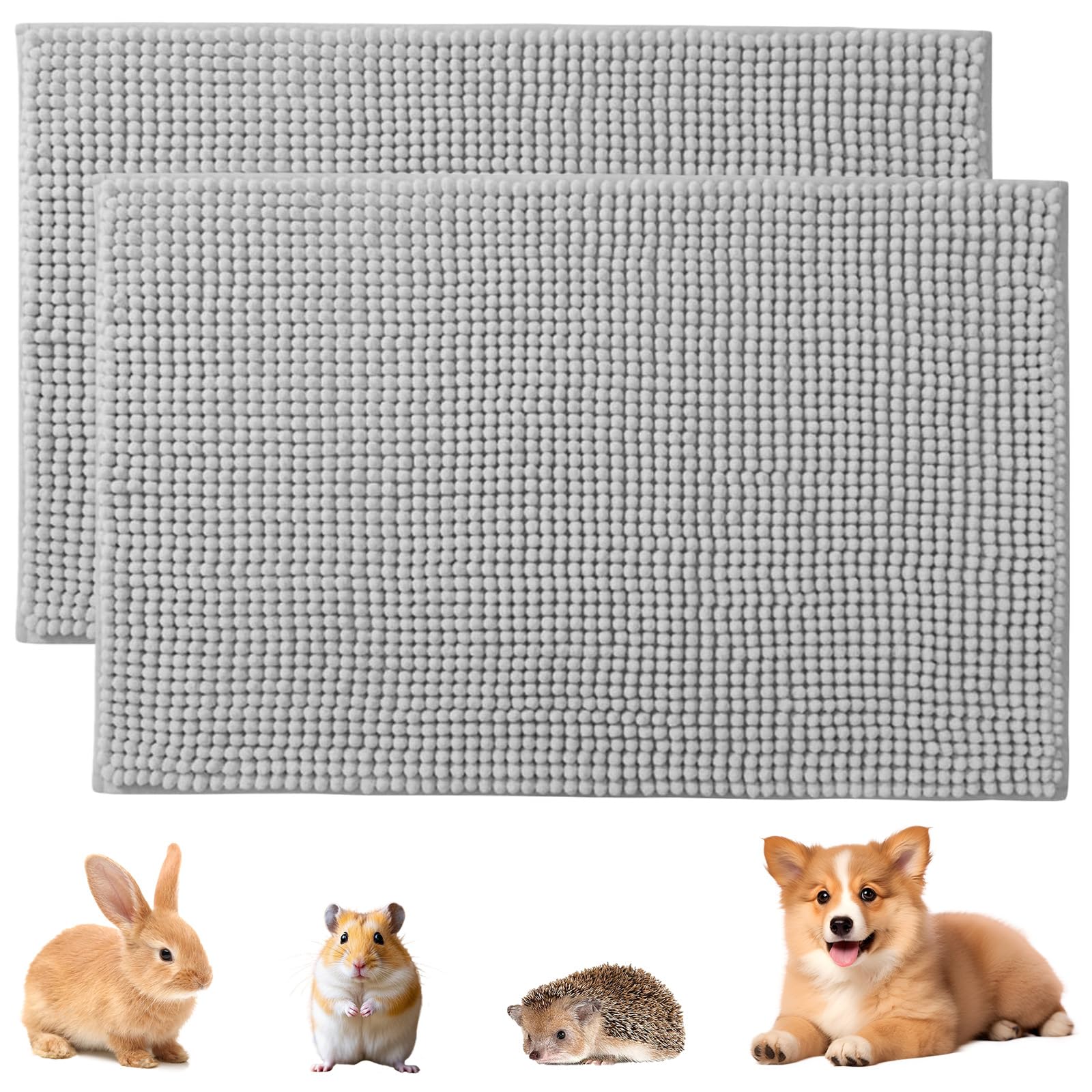 Calenxy Pack of 2 Rabbit Rodent Rugs, Reusable & Washable, Rodent Rug for Rabbits & Guinea Pigs (60 x 40 cm, Grey) - Perfect as a Soft Underlay, PIPI Pads or Sleeping Mat