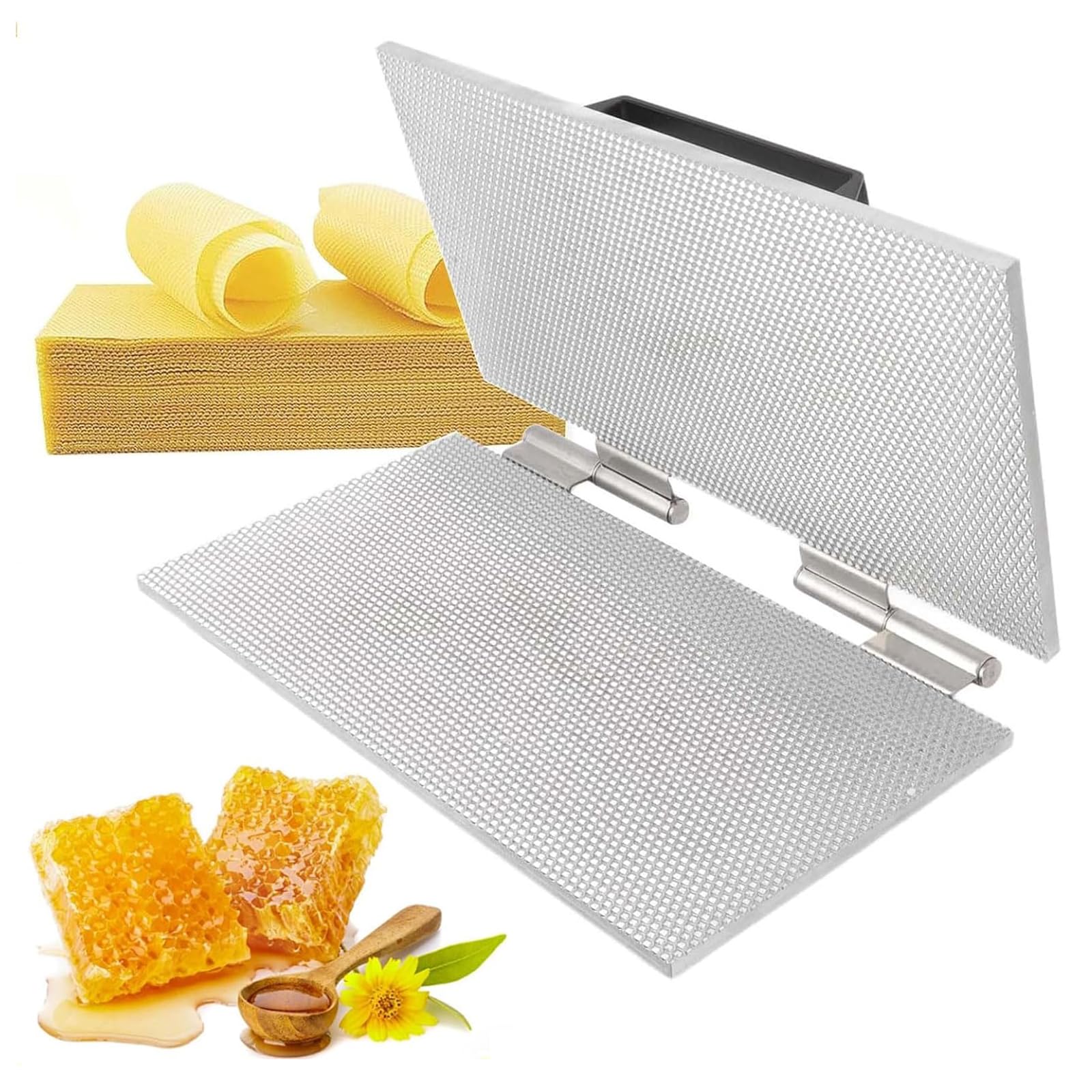 Rkxkj Beeswax Foundation Machine, Silicone Bee Wax Embossing Sheet Mold, With 220 X 420Mm Aluminum Alloy Plate, 4.7/5.4Mm Chamber Eye Comb Press Tool, For Beekeeping Supply 4.7Mm