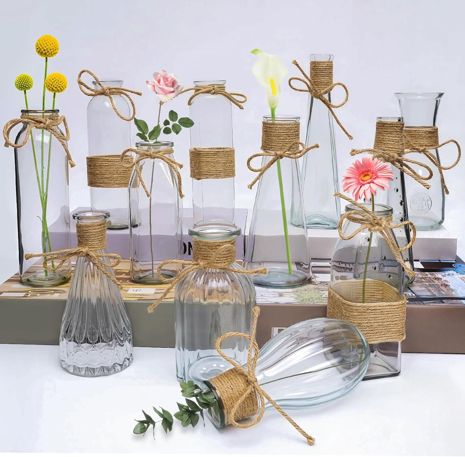 Glass Bud Vases Set of 12,Small Flower Vases for Centerpieces with Rop…