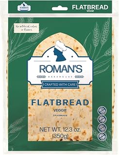 Roman's Bakehouse Veggie Flatbread 350g - Versatile Carrots, Peppers & Herbs for Wraps, Pizzas, Snacks | Made in Canada