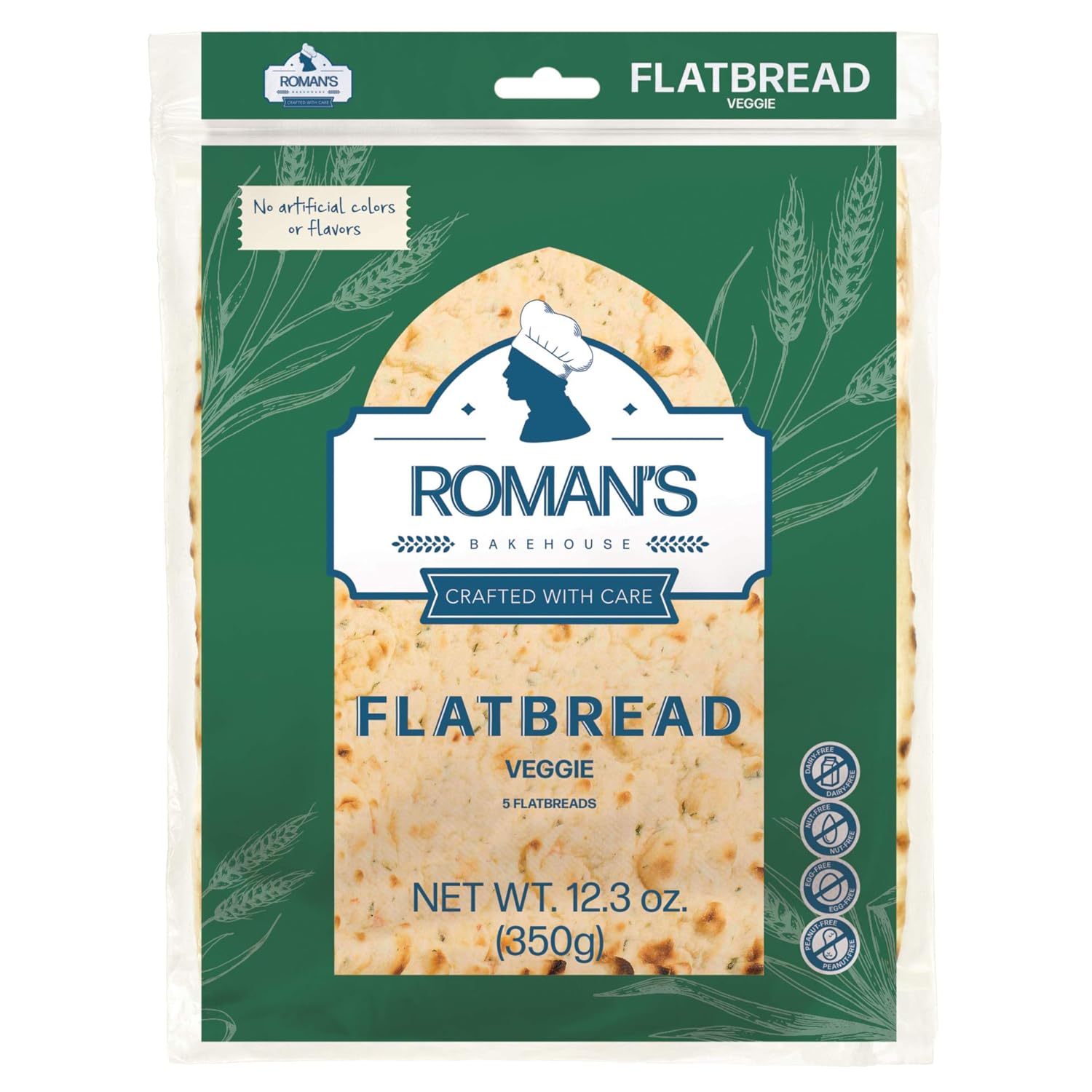 Roman's Bakehouse Veggie Flatbread 350g - Versatile Carrots, Peppers & Herbs for Wraps, Pizzas, Snacks | Made in Canada