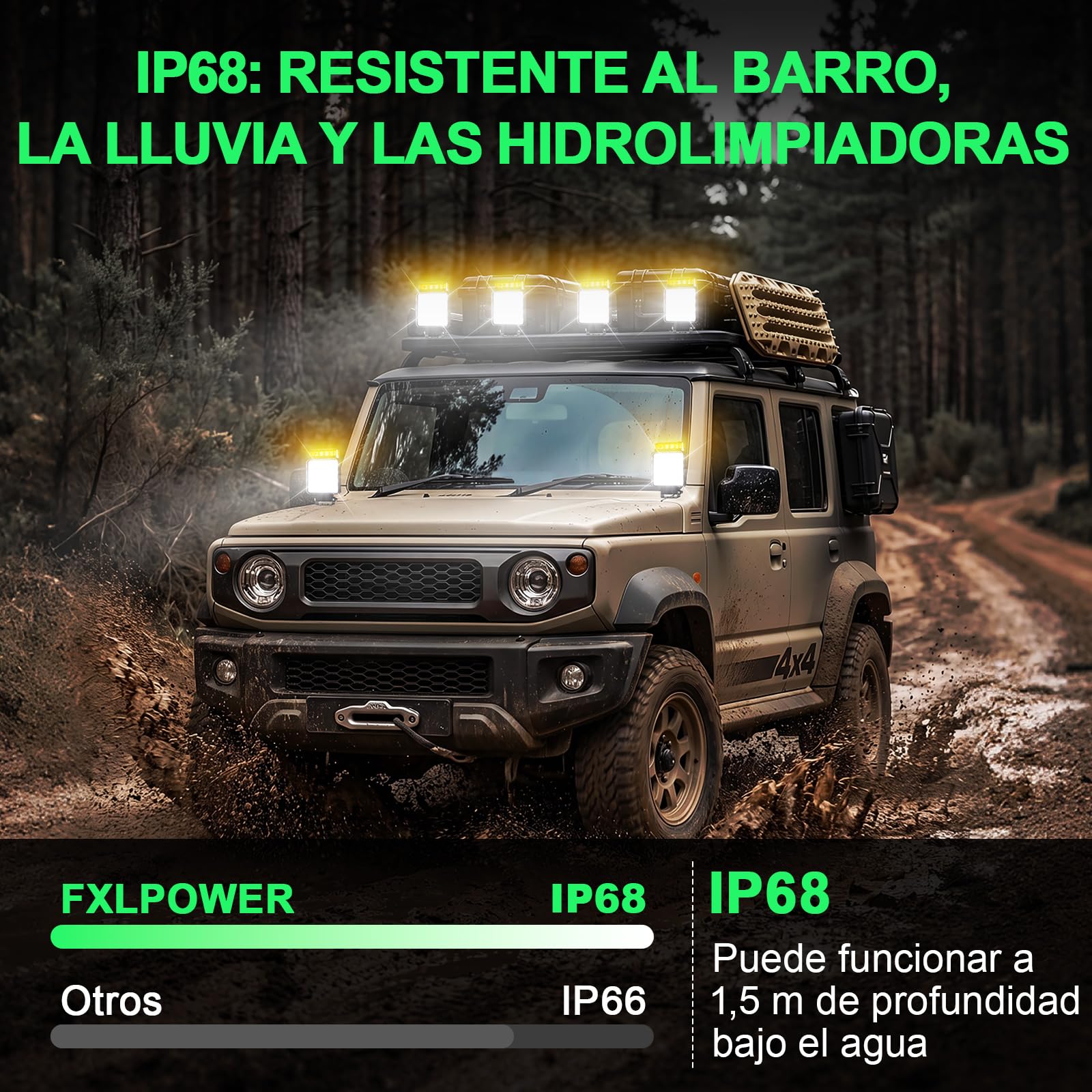 2x Faros de Trabajo LED con Luz de Advertencia (10 Modos), 18W 12V 24V Foco Adicional para Tractor, Camión y Excavadora, IP68 Impermeable y Resistente al Barro, 2 en 1 Luz de Marcha Atrás