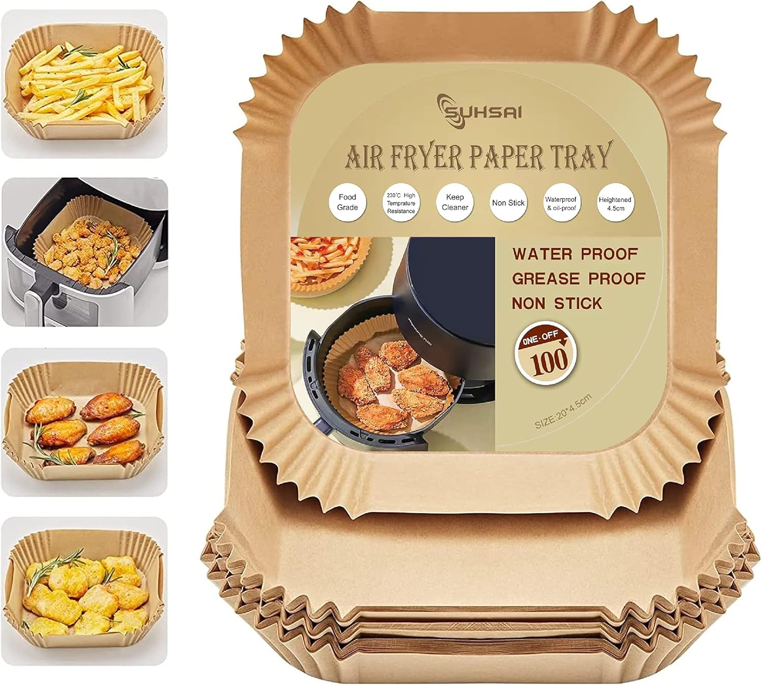 SUHSAI Square air Fryer Liners, Disposable air Fryer Liners 6.3 Inch