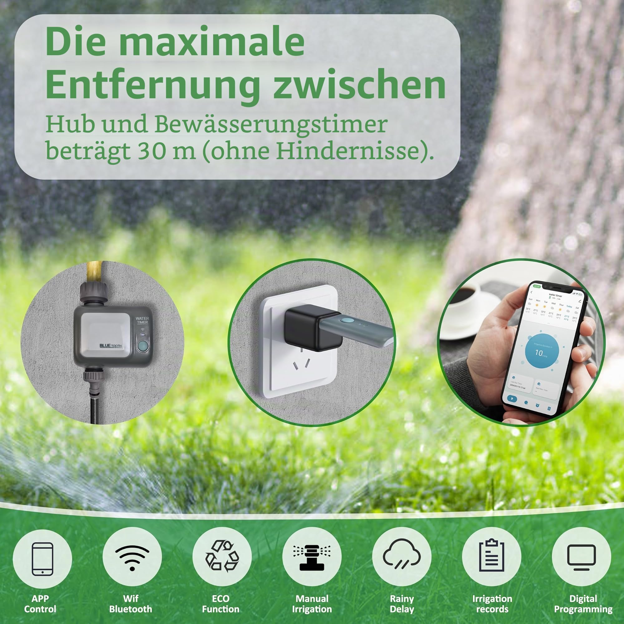 johgee Garten Bewässerungscomputer mit WiFi Hub, Wasserdichtigkeit IPX5, Automatische Bewässerung, Wasser Zeitschaltuhr für Garten Rasen