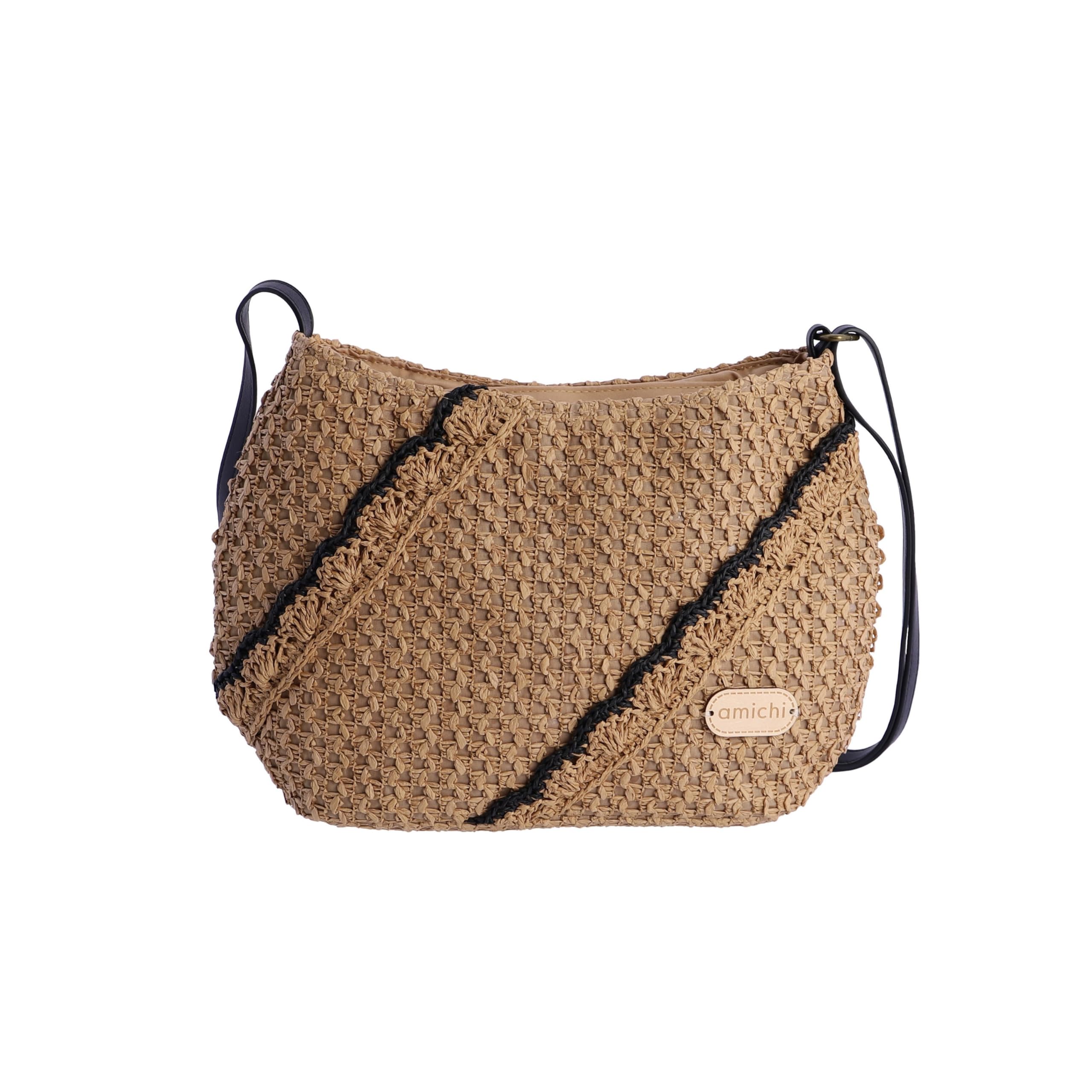 AMICHI Bolso mujer - bolso playa - bolso bandolera mujer - bolso de verano - bolso trenzado mujer - bolsa playa - rafia - bolso elegante mujer - Rea
