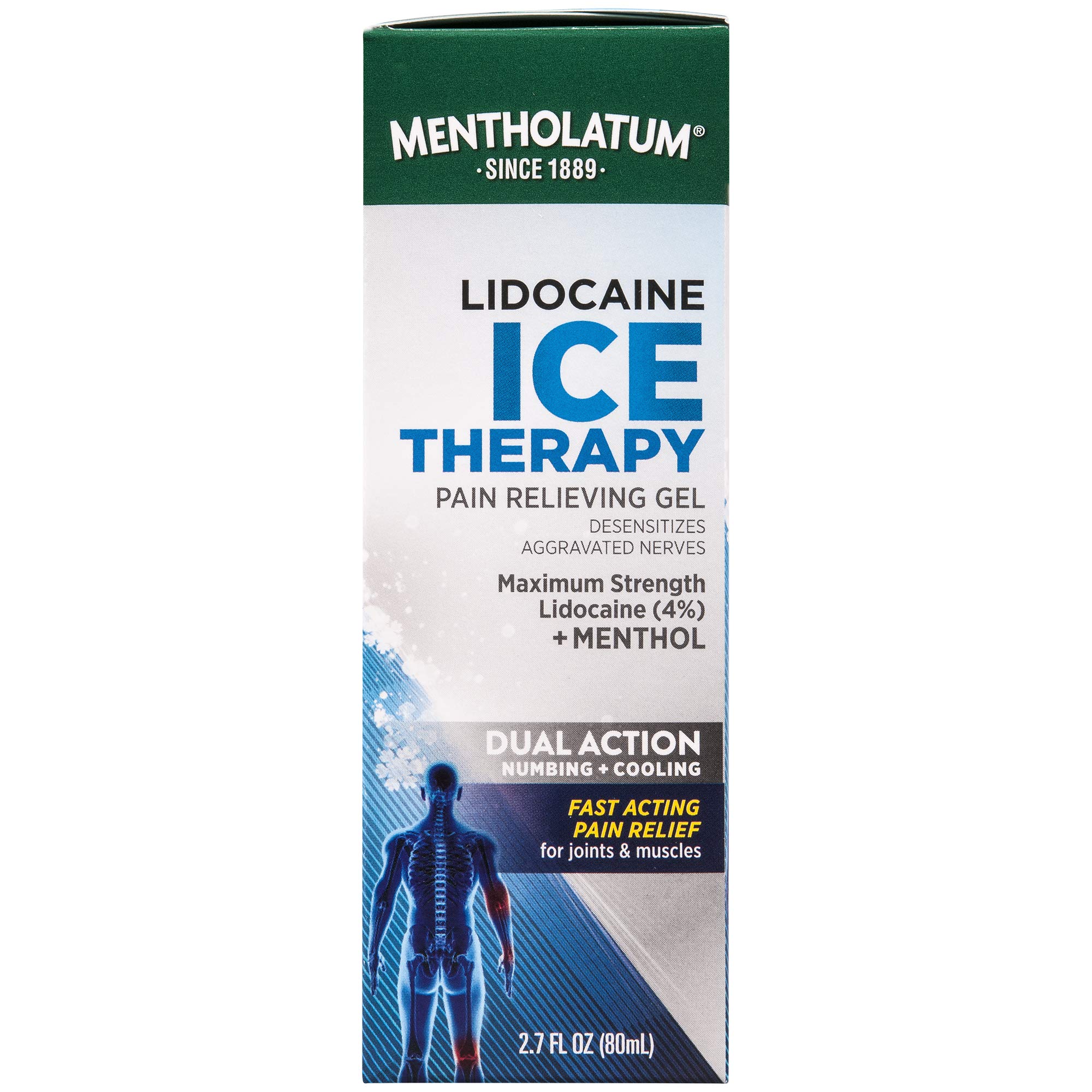 Mentholatum Lidocaine Ice with Menthol Pain Relieving Gel for Maximum