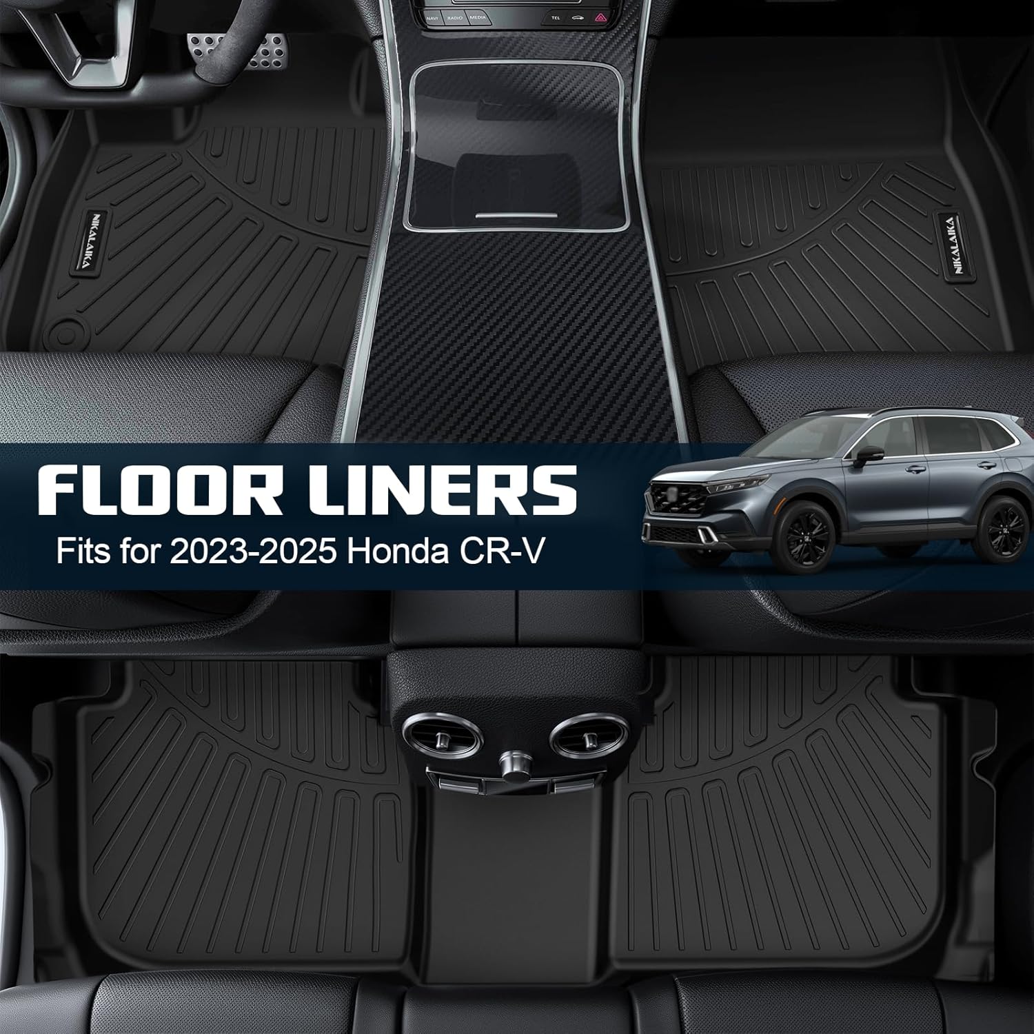 Floor Mats for 2023-2025 2026 Honda CR-V CRV (Include Hybrid) All Weather Protection TPE Rubber Floor Liners for 2026 Honda CRV Hybrid Accessories, Odorless Anti-Slip, 1st & 2nd Row, Black - Image 4