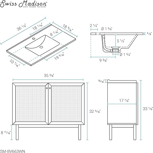 Vista 263 de Swiss Madison Classe - Lavabo de baño de roble de 24 pulgadas incluido