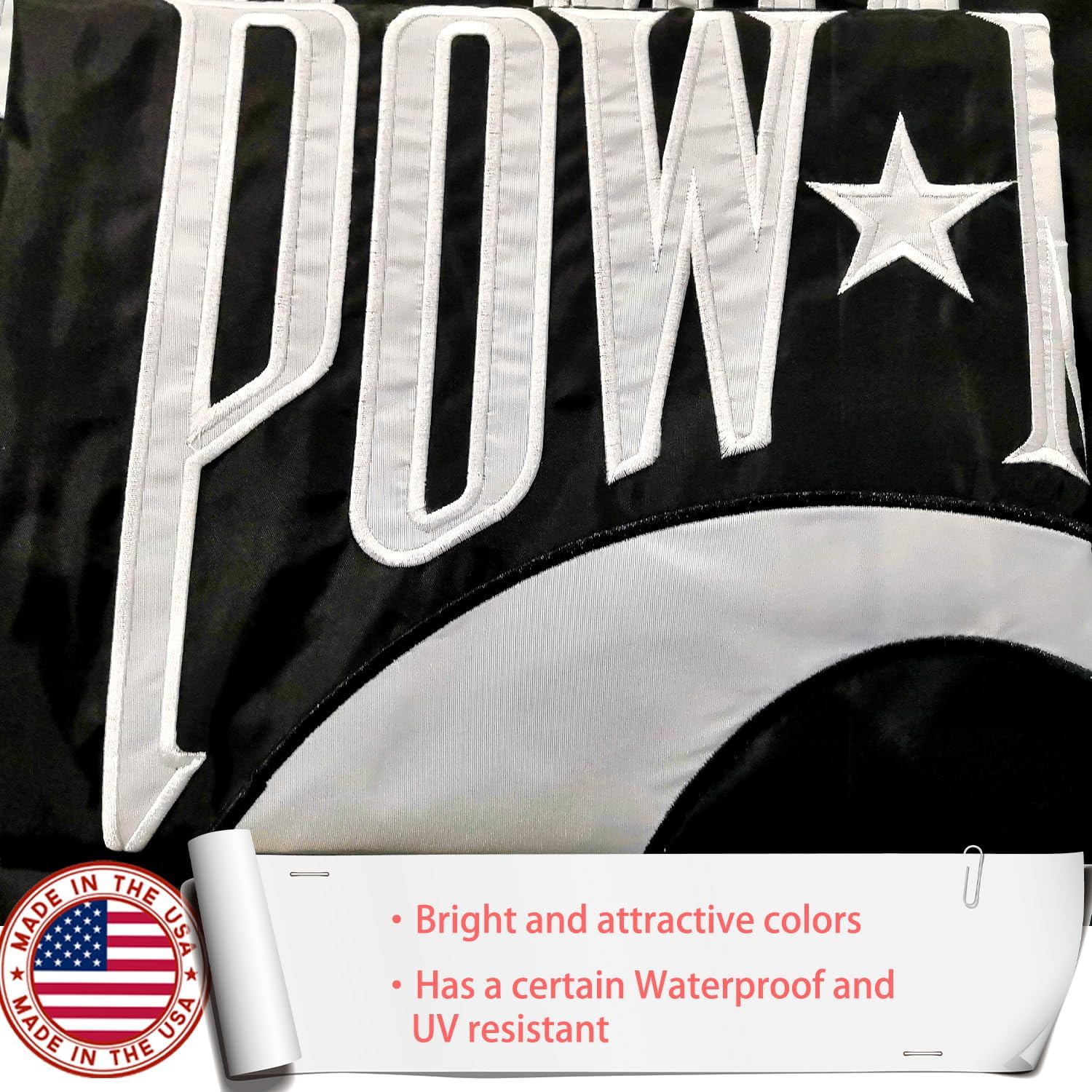 Embroidered Pow Flag 2x3 Outdoor Made in USA - Double Sided Heavy Duty Vivid Color Pow Mia Flag with 2 Brass Grommet - Image 7