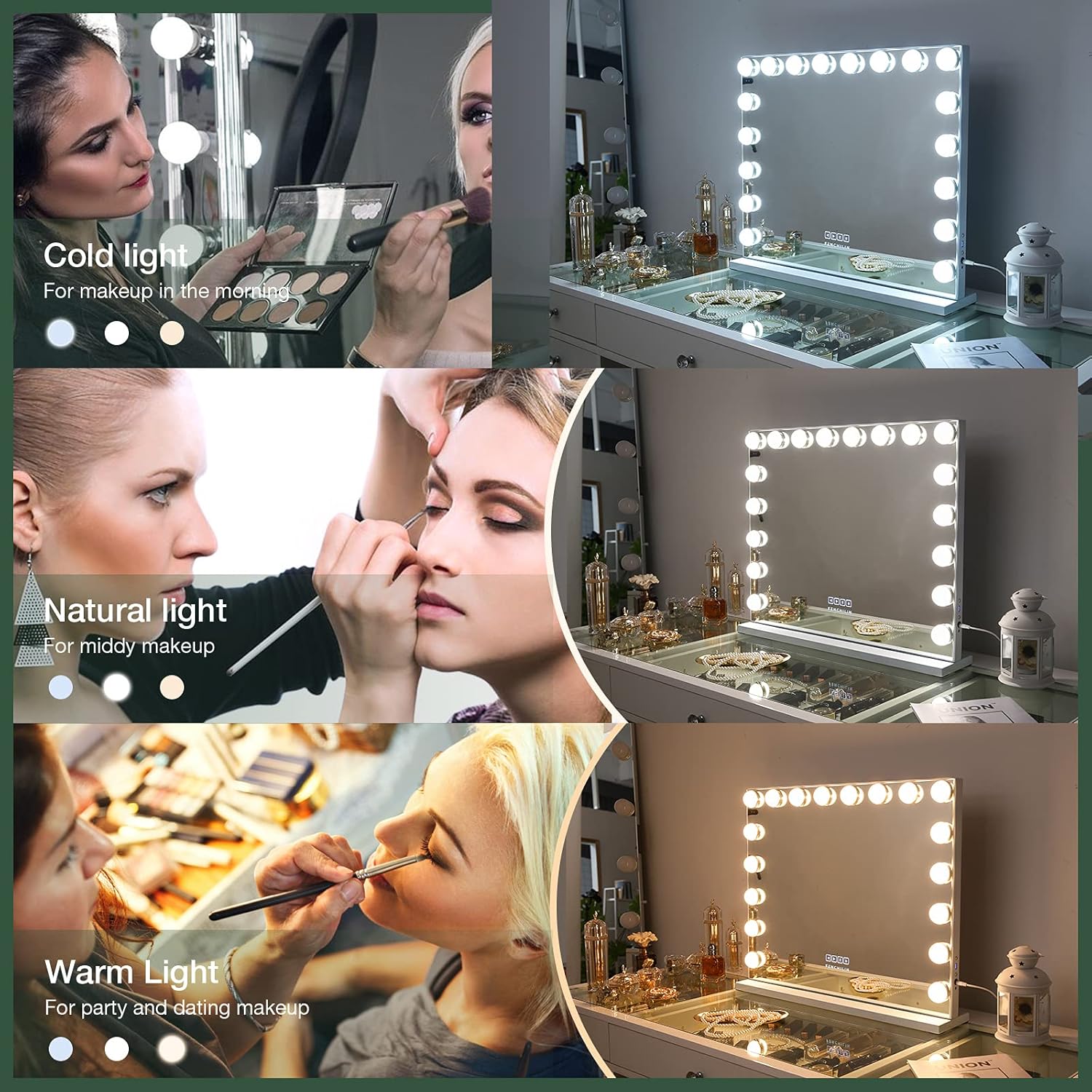 Buу 1 gеt 1 FENCHILIN Vanity Mirror for Makeup Bluetooth, Extra Large Hollywood Lighted Mirror with 18 Dimming LED Bulbs Smart, Tabletop/Hanging Cosmetic Mirror with Touch Screen & USB Charging Port & Speaker