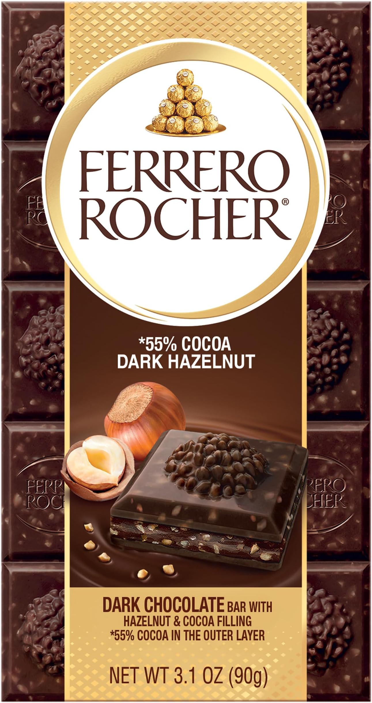 Premium Chocolate Bar, Dark Chocolate Hazelnut, 3.1 oz