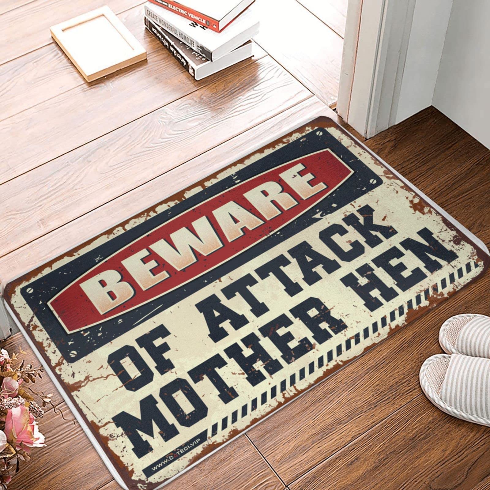 Paillasson grand tapis d'entrée original Beware of Attack Mother Hen 50x80 cm pour la maison