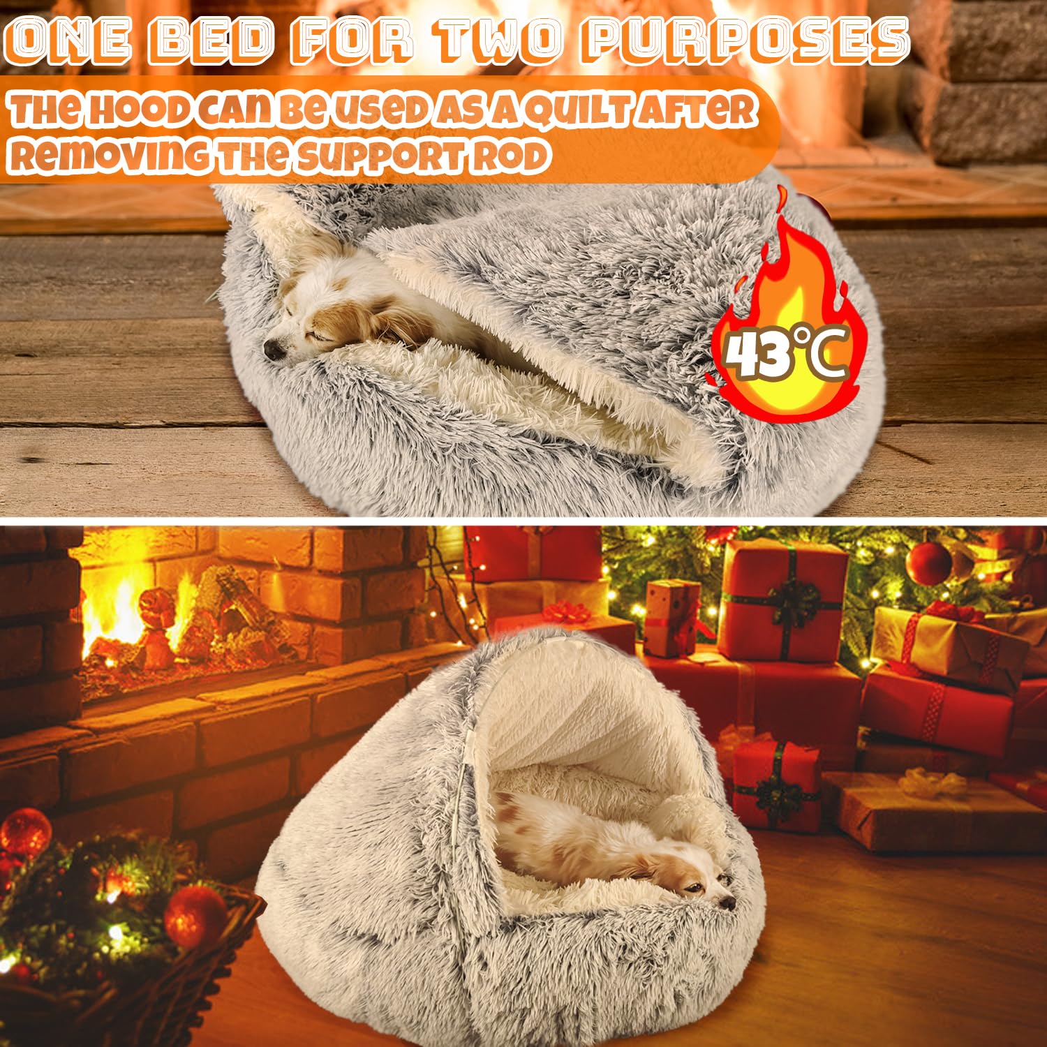 YAGE Cama para perros 80 cm, con capucha y soportes – cama para mascotas esponjosa y calmante, adecuada para mascotas de menos de 20 kg, con funda extraíble y lavable, cama lujosa y súper suave para