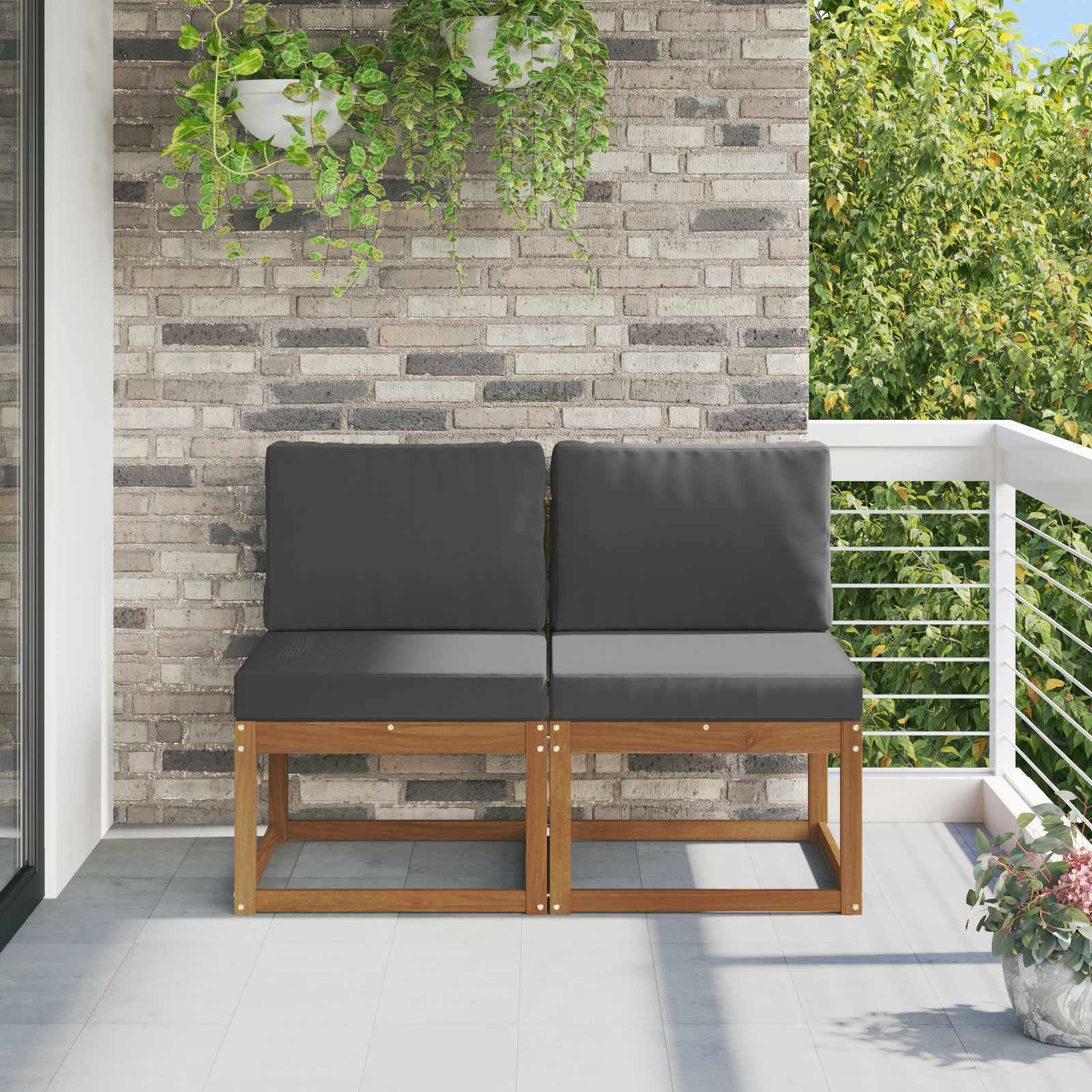 vidaXL 2 Stück Outdoor Mittelsofa Massivholz Akazie, Moderne, wetterfeste Gartenmöbel, vielseitige Entspannung, Akazienholz, gemütliches Draußenleben