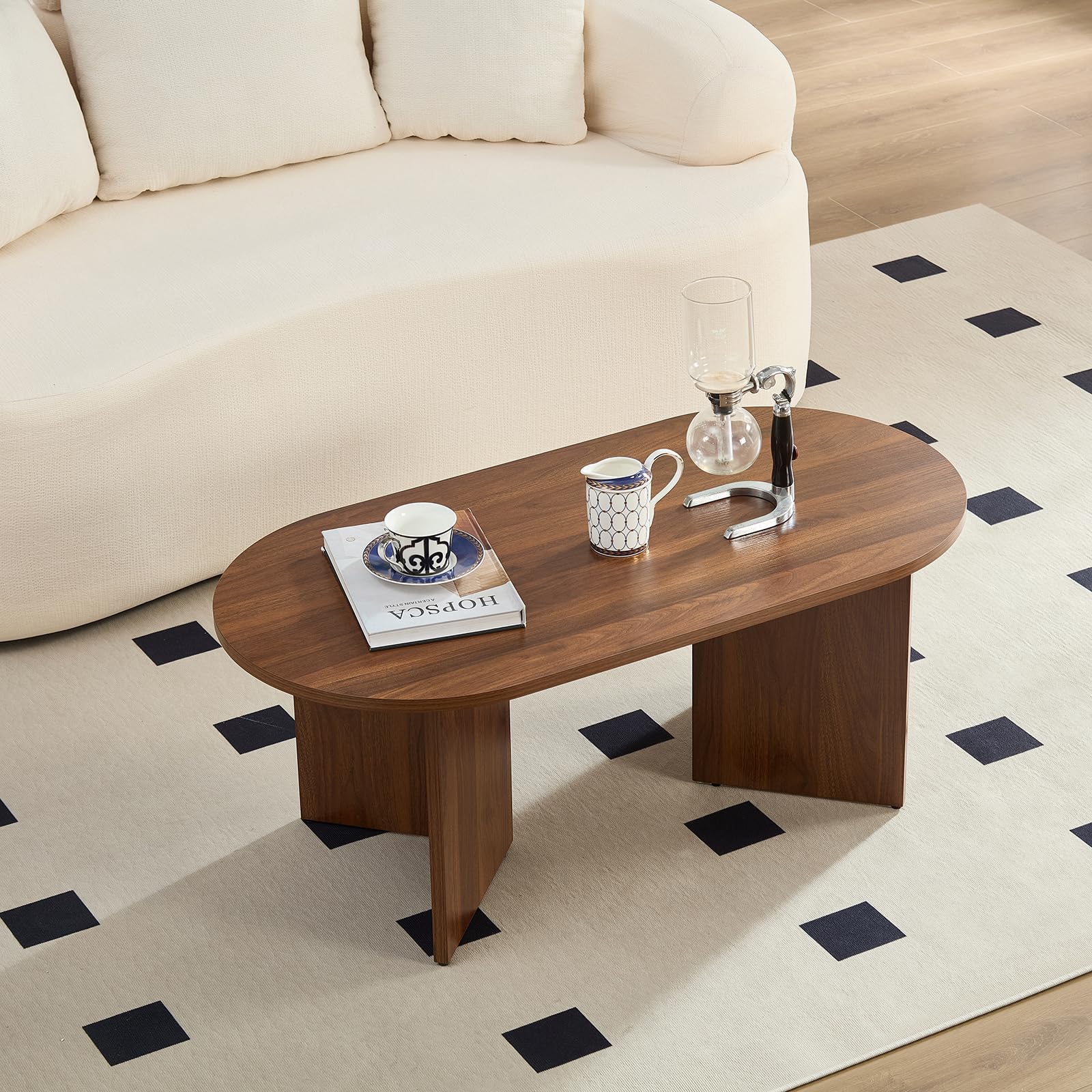 Couchtisch Oval Rund Braun Holz – 100 x 50 x 40 cm (L x B x H)