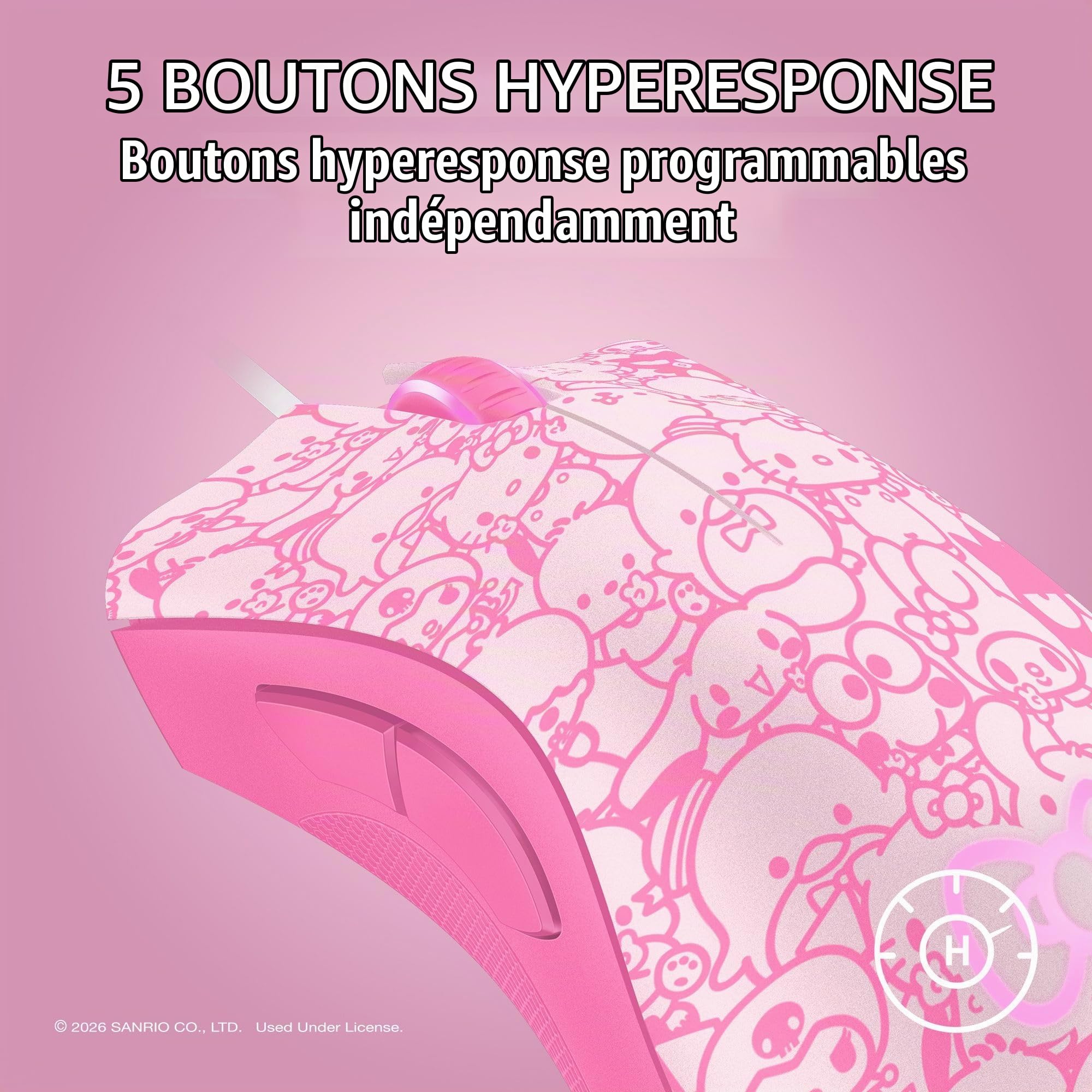 Razer DeathAdder Essential Souris de Jeu - Capteur Optique 6400 DPI - 5 Boutons programmables - Commutateurs mécaniques - Poignées latérales en Caoutchouc - Hello Kitty and Friends Edition