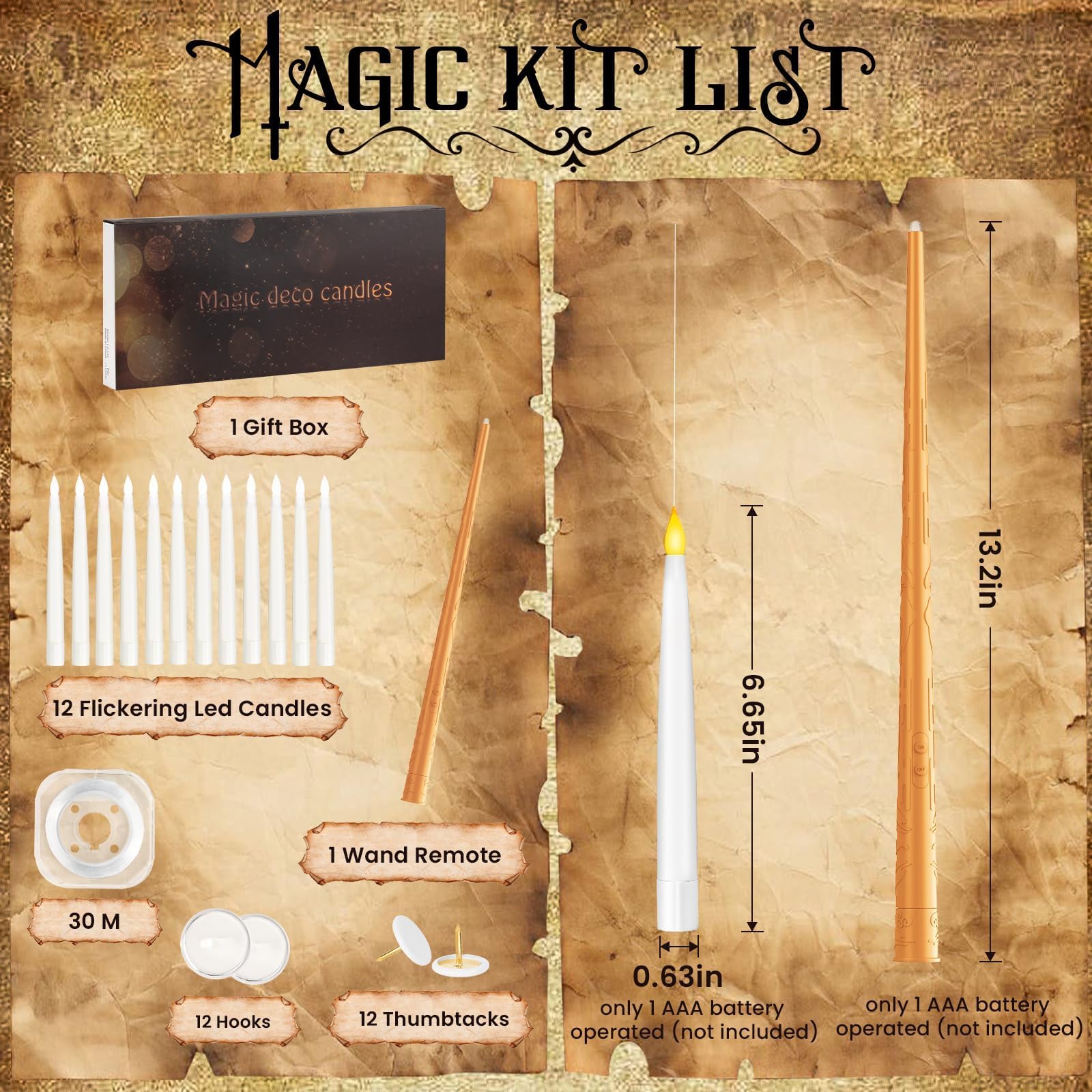 Candele LED Decorazione Natale, 12 Floating Candles Led con Telecomando a Bacchetta Magica, Luce Calda Lampeggiante fiamma Candela Fluttuanti Elettriche Conica per Casa Chiesa Festa Halloween