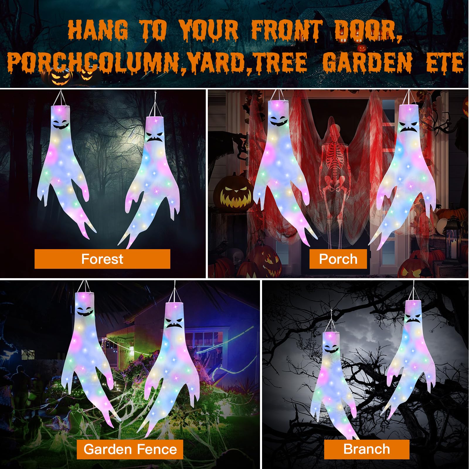 Halloween Geister Windsäcke 2er Set - 100cm Gruseldekoration Für Garten & Party