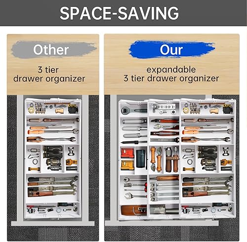 Miniatura 4 de Organizador de cajones inteligente de varios niveles, organizador de cajones de basura plegable ajustable para cocina, baño, oficina y dormitorio,