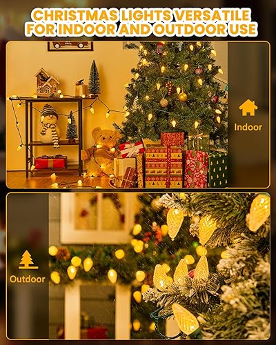 Miniatura 6 de Minetom Luces de Navidad C9 para exteriores, 88 pies, 110 luces LED con 8 modos de iluminación, impermeable, conectable, certificado UL, blanco