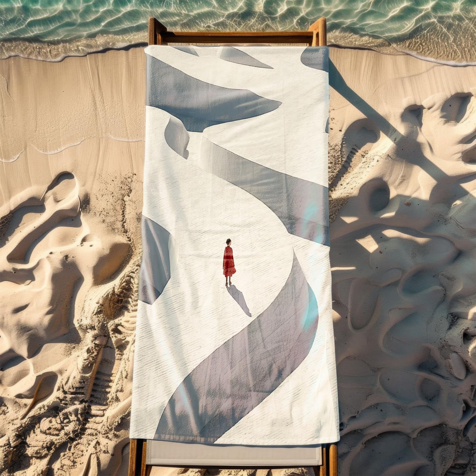 Générique Serviette Microfibre Plage Personne Rouge avec Motif Beige