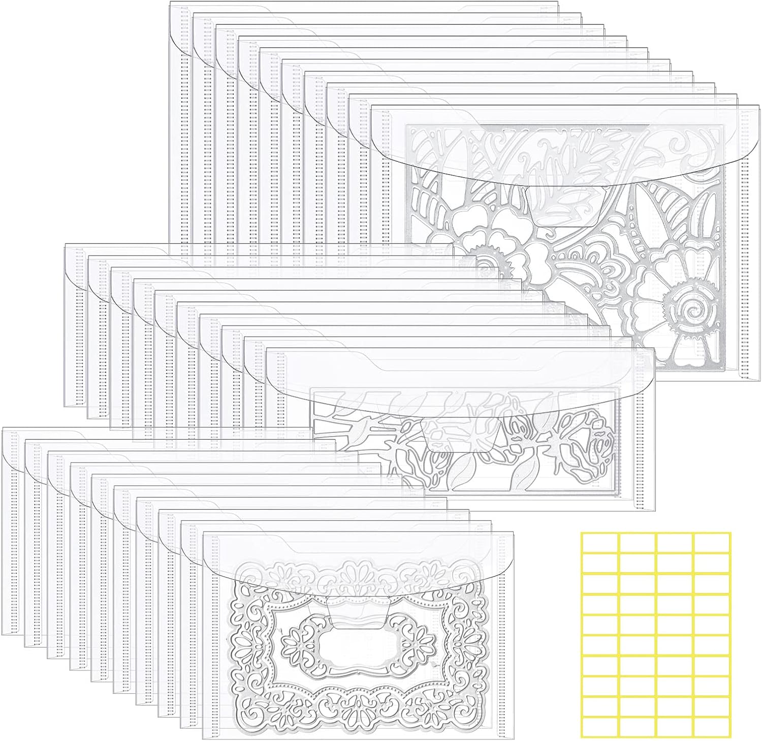 KELIFANG 30 Pieces Clear Stamp and Die Storage Bag 3 Sizes, Scrapbooking Storage Die Cuts Pockets for DIY Cutting Dies Stencil Embossing Crafts, Resealable Plastic Envelopes(9.4"x7", 7"x5", 9.4"x3.9")