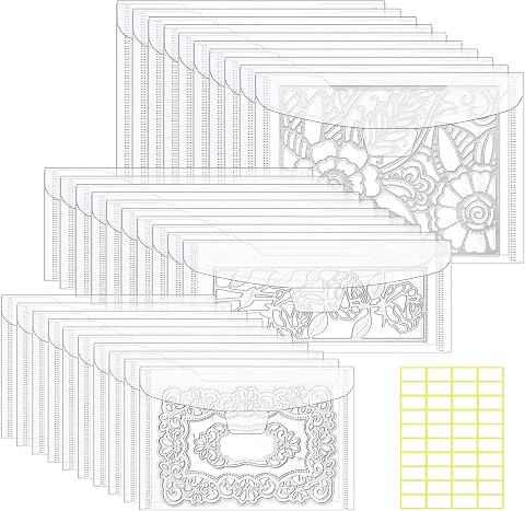KELIFANG 30 Pieces Clear Stamp and Die Storage Bag 3 Sizes, Scrapbooking Storage Die Cuts Pockets for DIY Cutting Dies Stencil Embossing Crafts, Resealable Plastic Envelopes(9.4"x7", 7"x5", 9.4"x3.9")