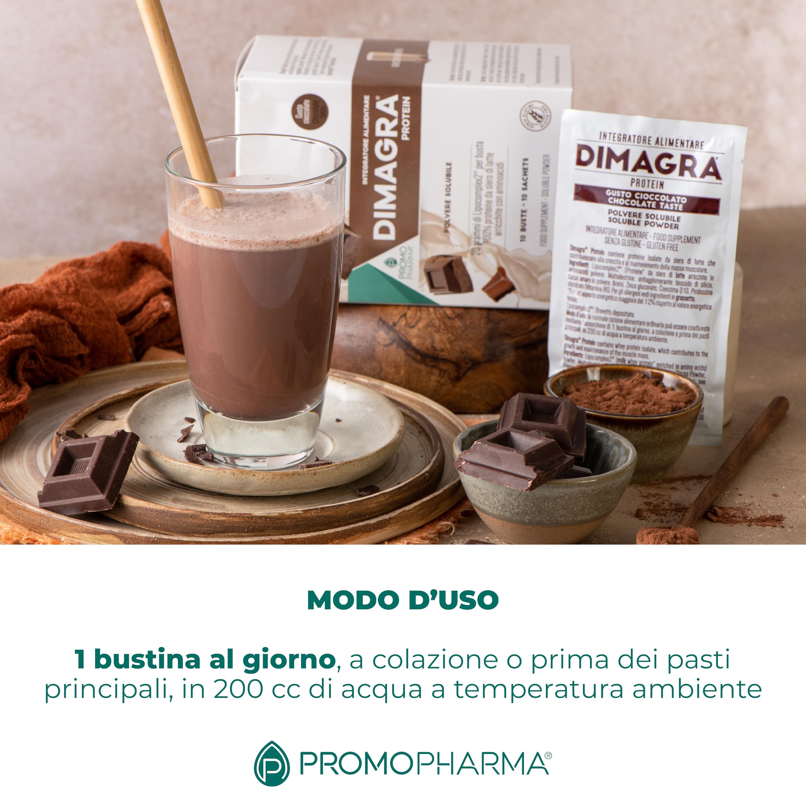 Dimagra Protein - Integratore Proteico per Dieta Chetogenica - Proteine in Polvere - Gusto Cioccolato - 10 buste da 22 g