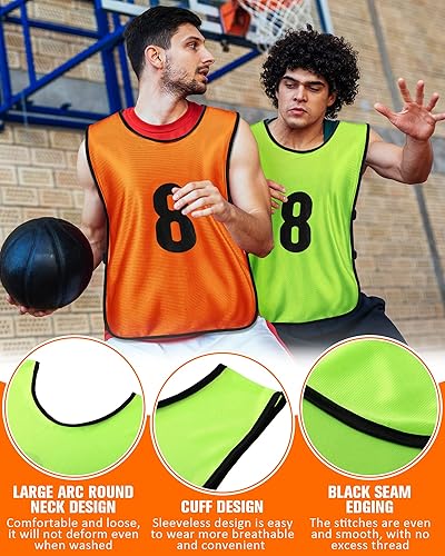 Miniatura 6 de Yahenda 24 Pcs Sports Pinnies Soccer Scrimmage Practice Vests Numbered Soccer Team Pennies with Belt for Adult