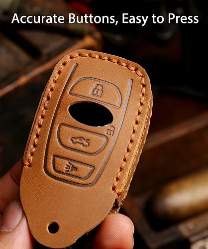 Miniatura 6 de OLLEN Funda para llavero de cuero genuino sin tornillos, apta para Subaru Forester Outback BRZ WRX STI Legacy Ascent CrossTrek Impreza, etc.,