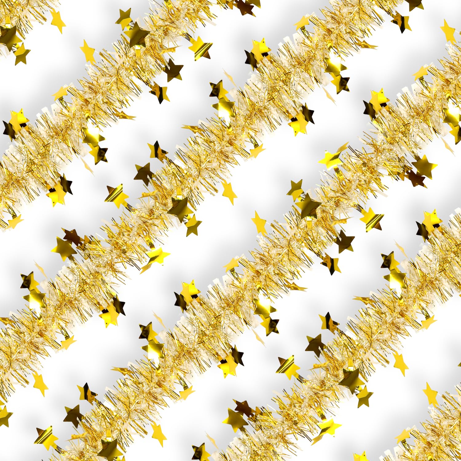 Gold Translucent Christmas Tinsel Decoration - 10m/32.8ft Chunky & Fine Tinsel for Tree, Translucent Gold Star, 10 m - Image 2