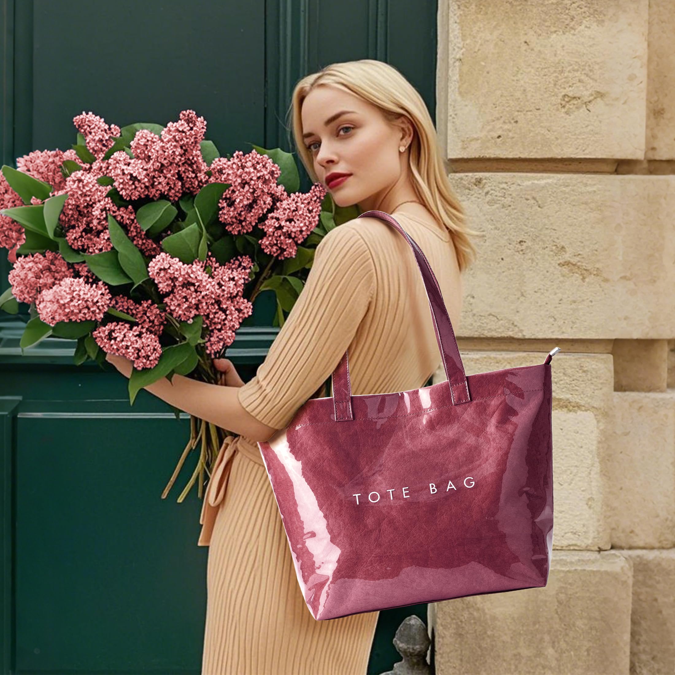 KALIDI Damen Shopper Tasche Transparent PVC Strandtasche Groß mit Reißverschluss Leicht Wasserabweisend Schultertasche für Sommer Strand Einkauf Arbeit Reise