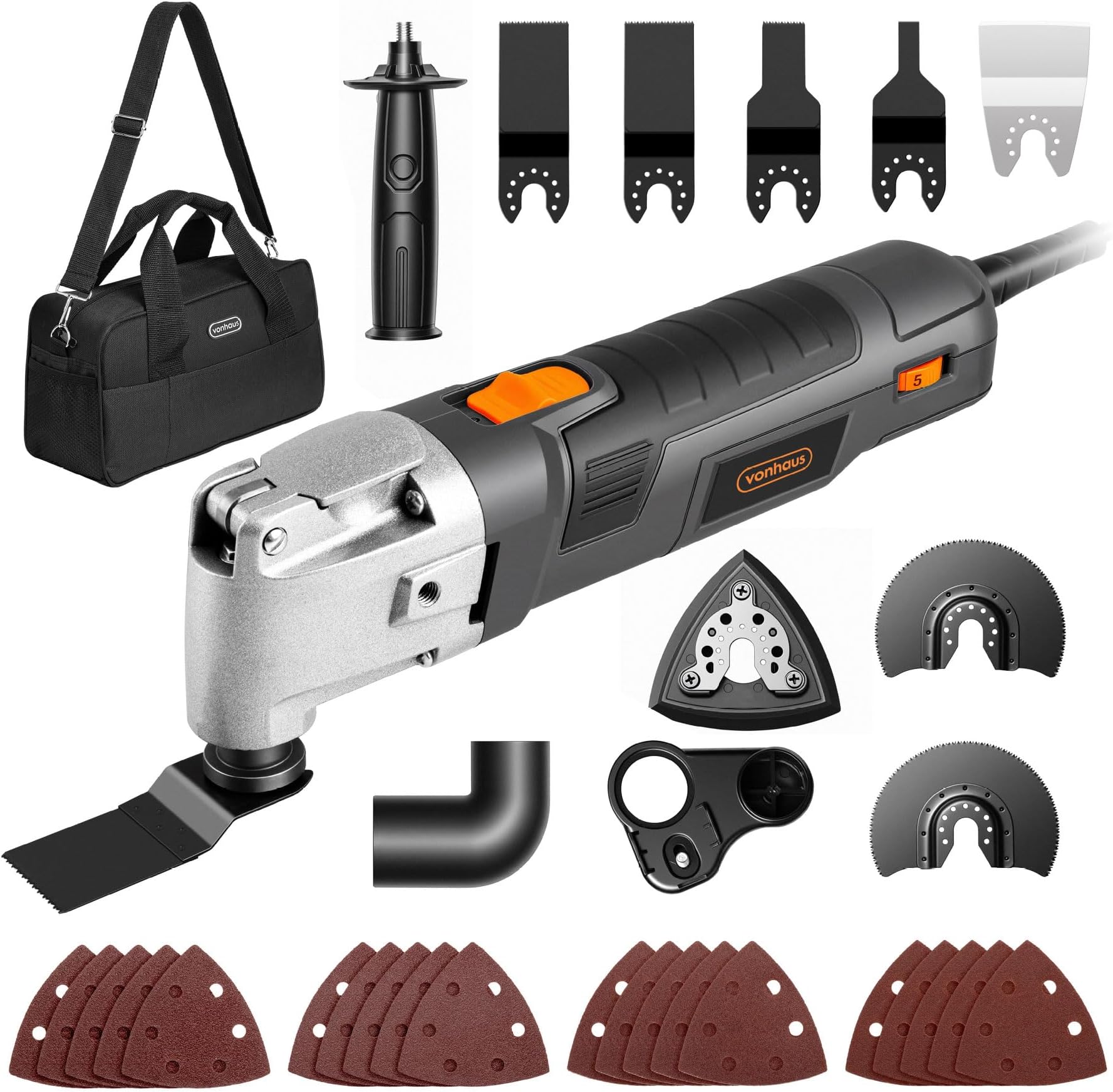 VonHaus 300W Oscillating Multitool – Variable 15,000–22,000 OPM Cutter, Sander & Scraper with Quick-Fit Blade System, 30pc Accessory Kit, Dust Extraction Port & Hard Shell Case