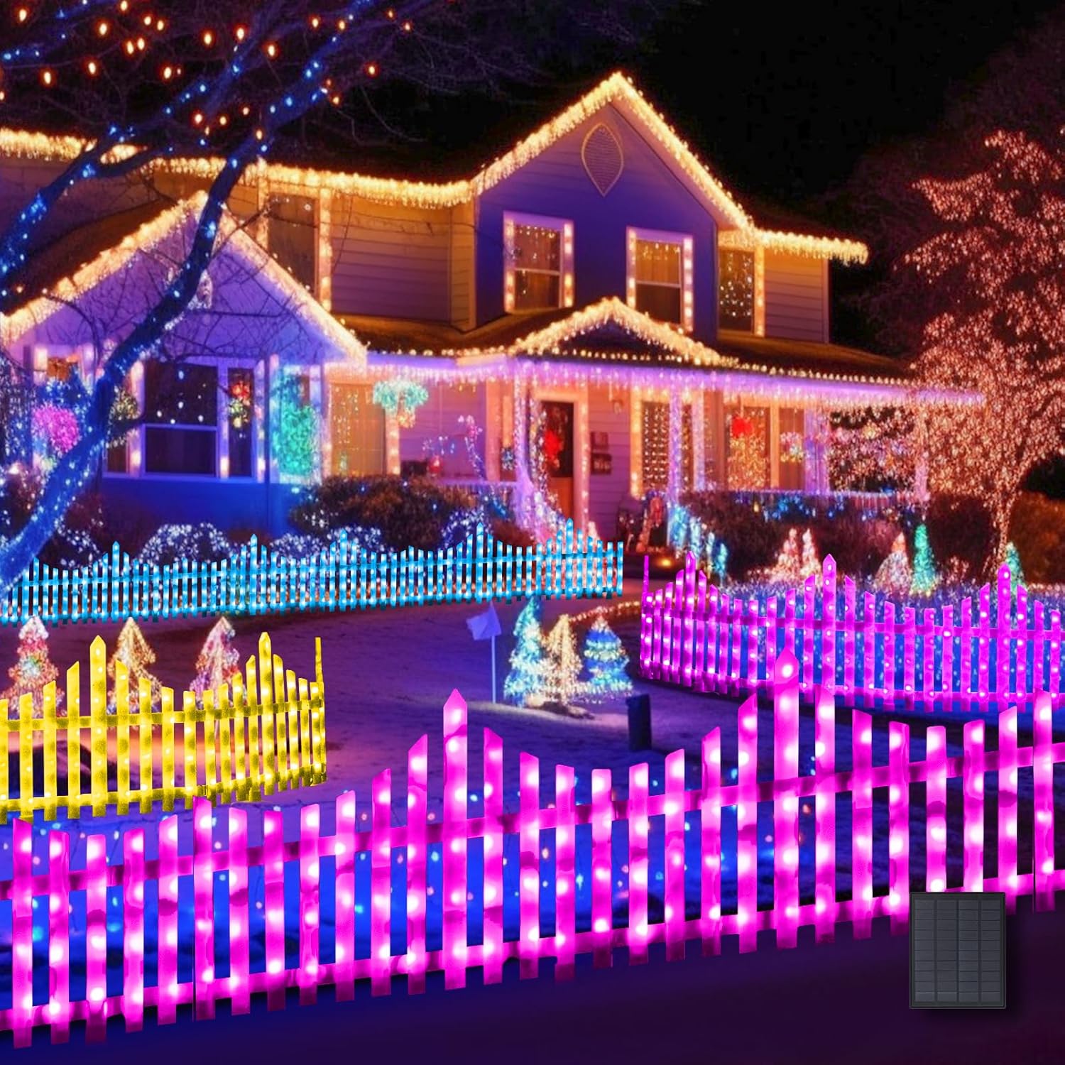 Solar Fence Lights 8Pack, Christmas Lights Outdoor, Solar Outdoor