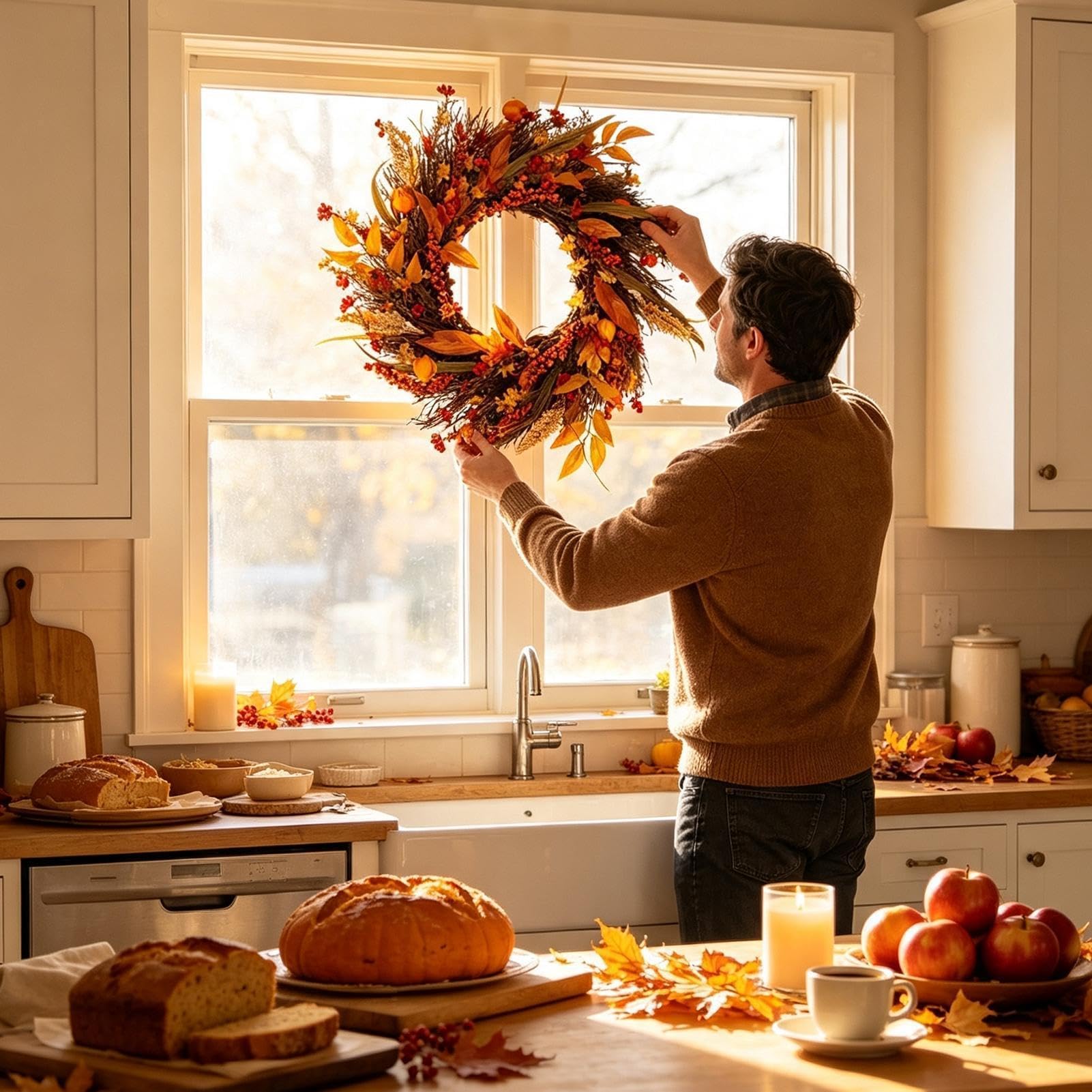 Herbstkränze 50 cm Erntedank-Bauernhaus-Türkranz für die Haustür